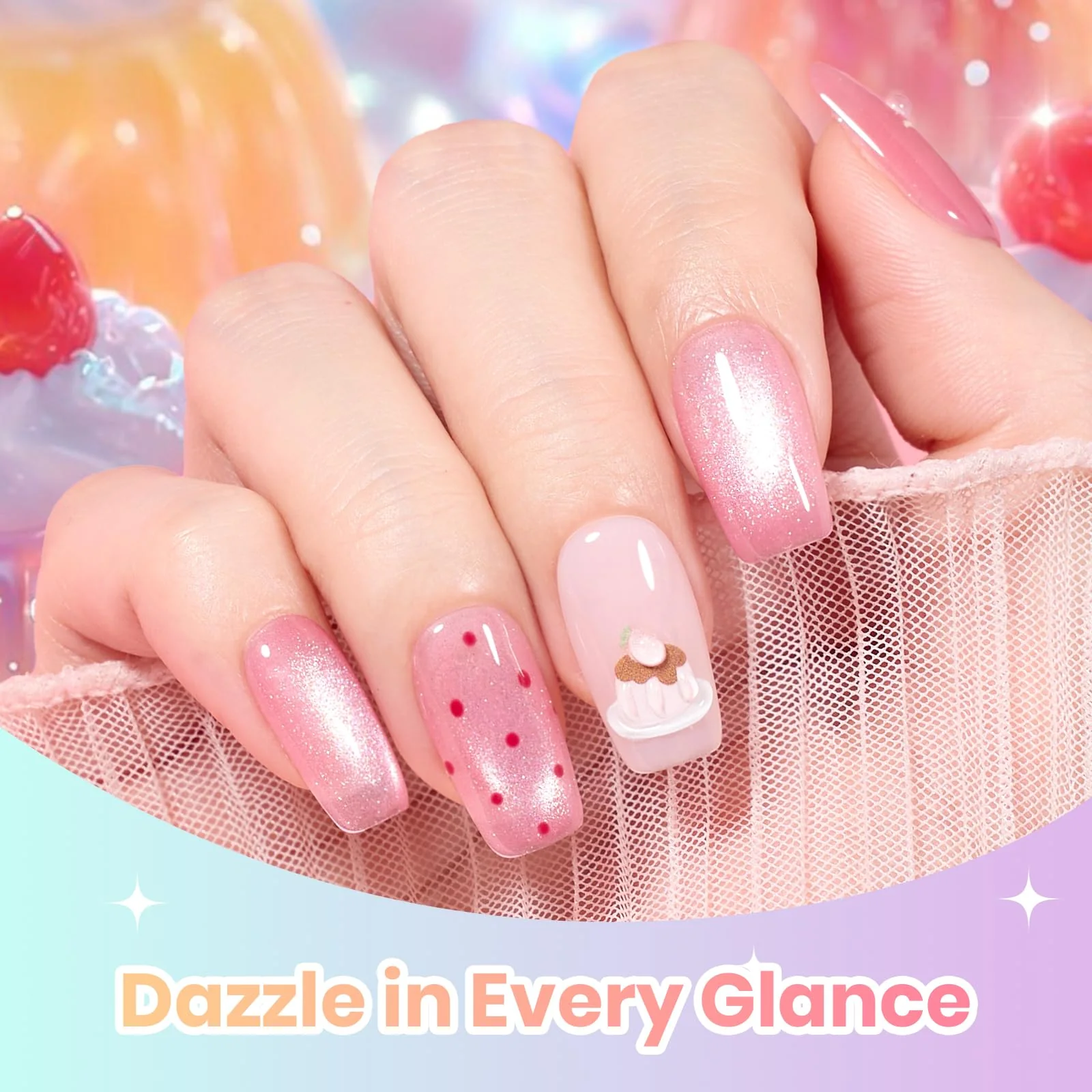 Beetles Soft Glow Pudding 6 Colors Summer Nails Jelly Pastel Pink Cat Eye Glitter Gel Nail Polish Set - Image 3