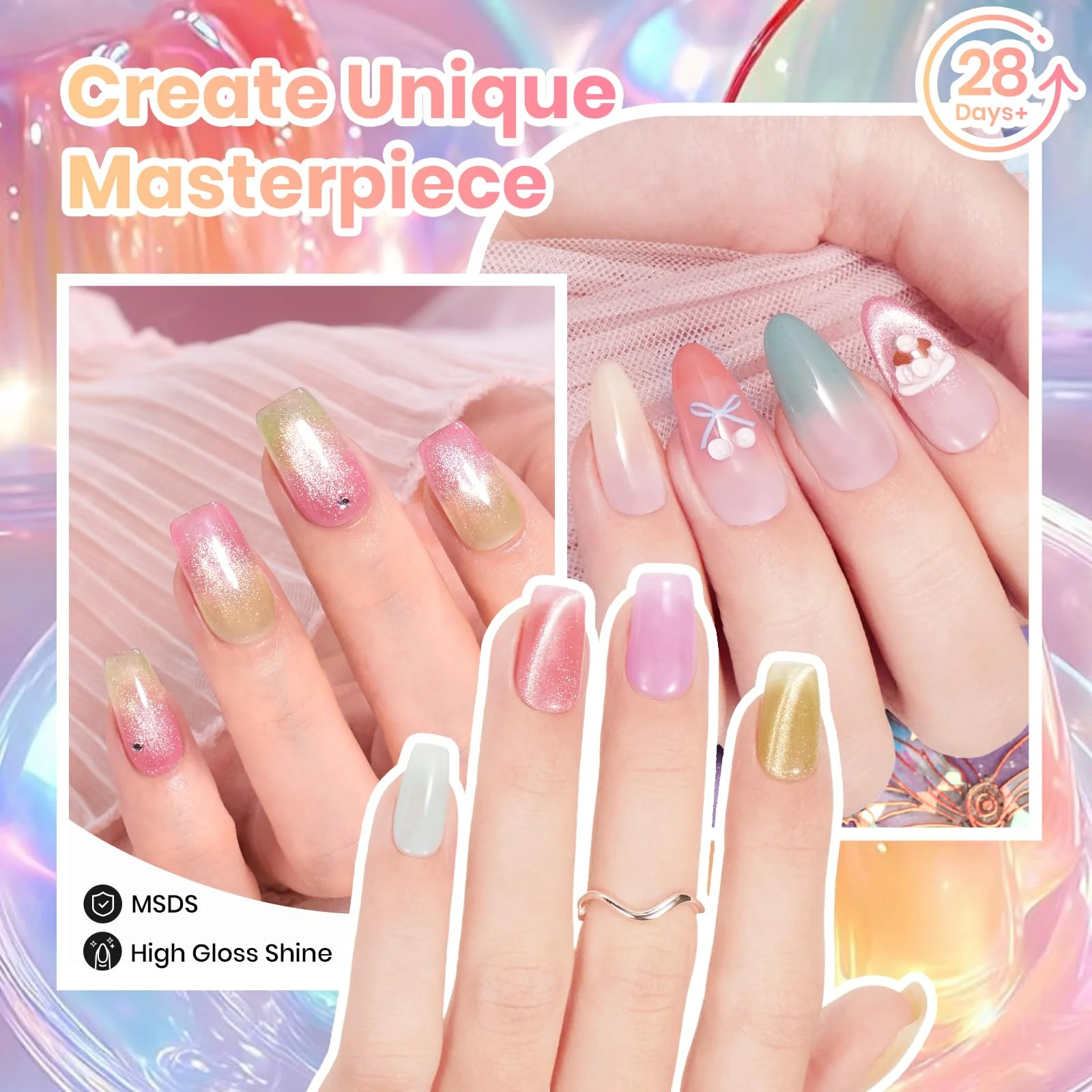 Beetles Soft Glow Pudding 6 Colors Summer Nails Jelly Pastel Pink Cat Eye Glitter Gel Nail Polish Set - Image 4