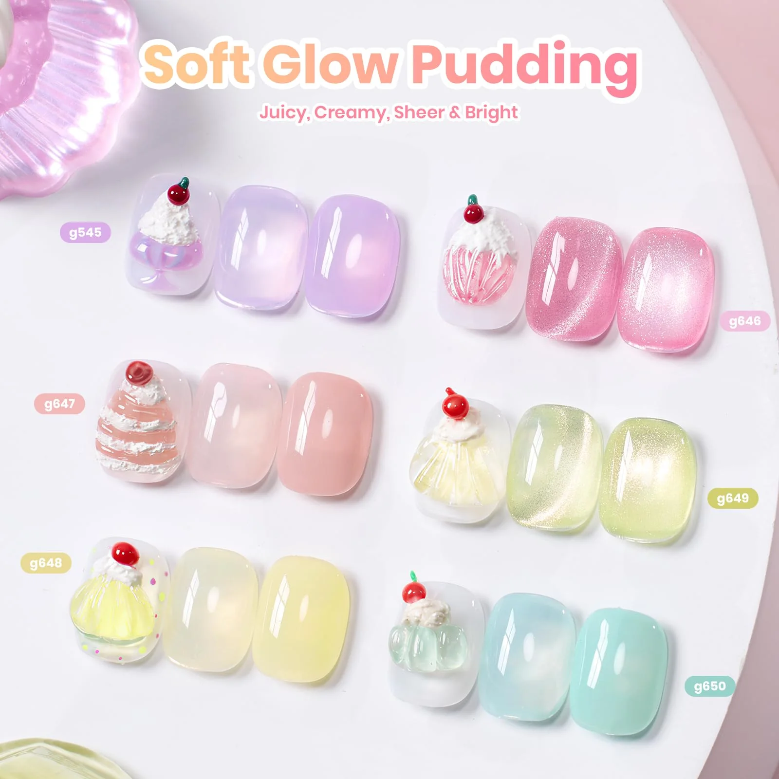 Beetles Soft Glow Pudding 6 Colors Summer Nails Jelly Pastel Pink Cat Eye Glitter Gel Nail Polish Set - Image 7