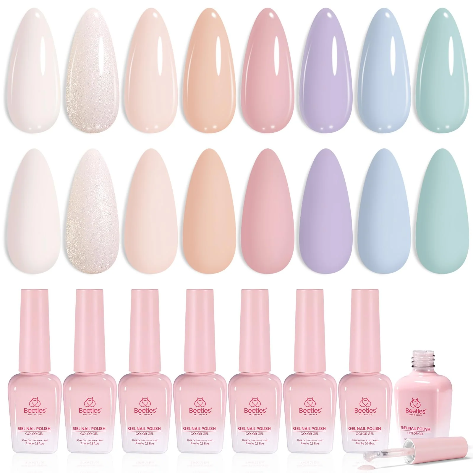 Beetles Soft Manifest 8 Colors Summer Nails Neutral Nude Glitter Pink Green Gel Set