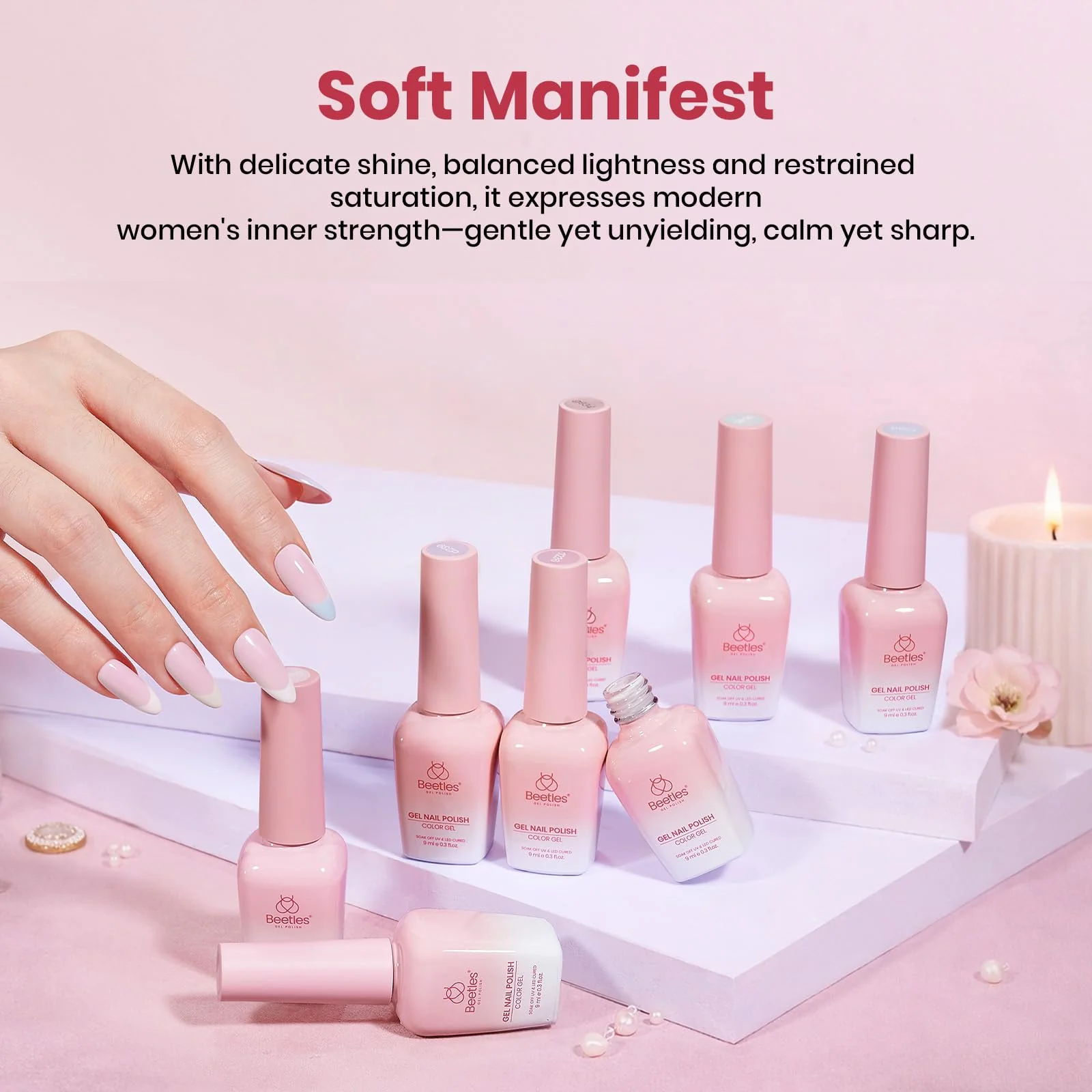 Beetles Soft Manifest 8 Colors Summer Nails Neutral Nude Glitter Pink Green Gel Set - Image 2