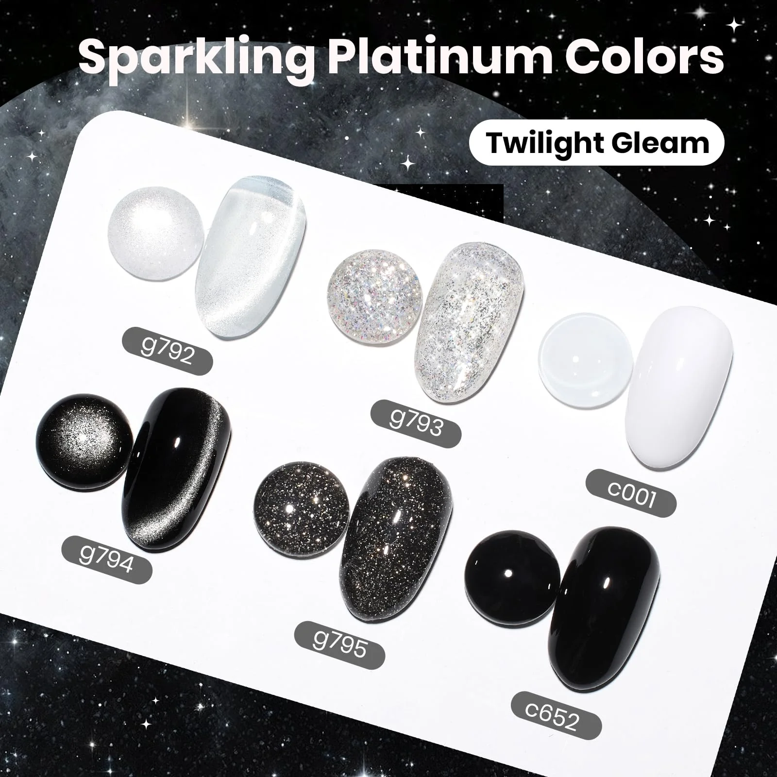 Beetles Sparkling Platinum 6 Colors Twilight Gleam Shine Cat Eye Glitter Shimmer Gel Nail Polish Set - Image 2