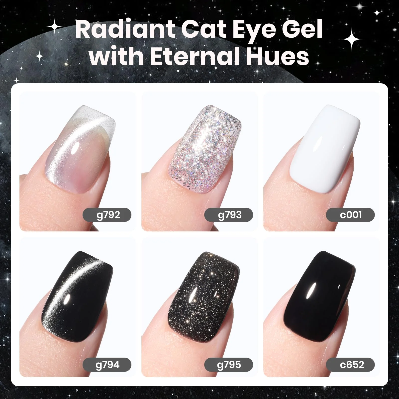 Beetles Sparkling Platinum 6 Colors Twilight Gleam Shine Cat Eye Glitter Shimmer Gel Nail Polish Set - Image 3