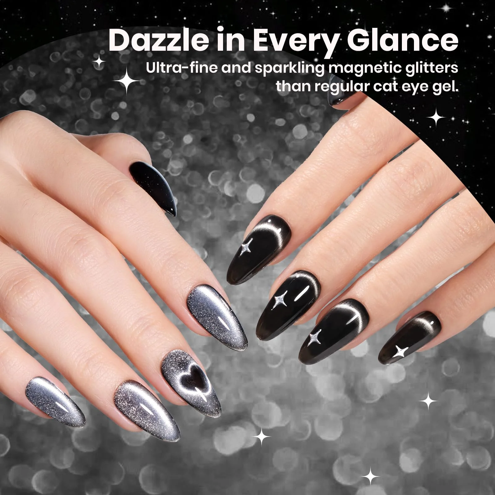 Beetles Sparkling Platinum 6 Colors Twilight Gleam Shine Cat Eye Glitter Shimmer Gel Nail Polish Set - Image 4
