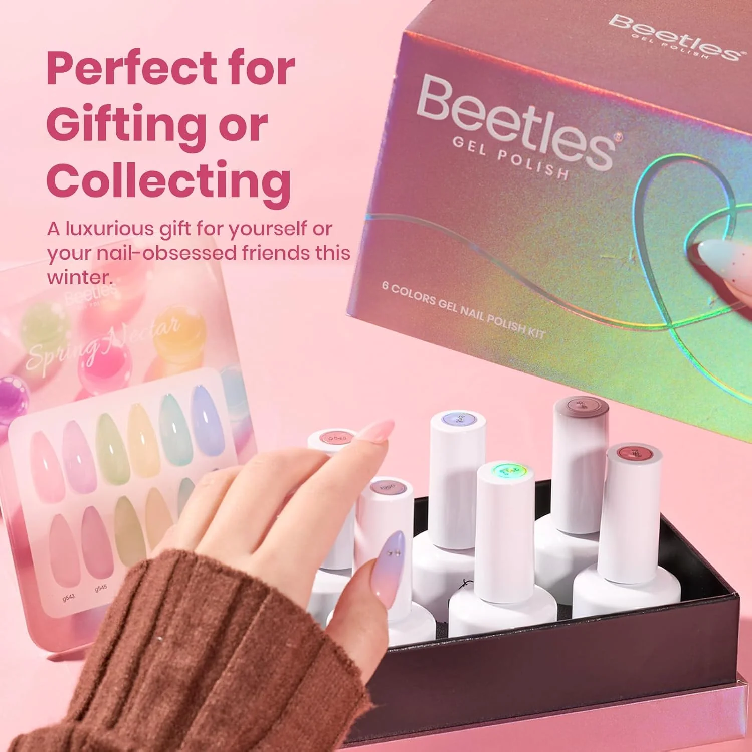 Beetles Nectar Jelly Gel Nail Polish Set - 6 Colors 15ML Summer Nails Pastel Gel Polish Kit Mint Green Yellow Sheer Translucent Effect Soak Off UV Nail Art Manicure Gift for Women - Image 4