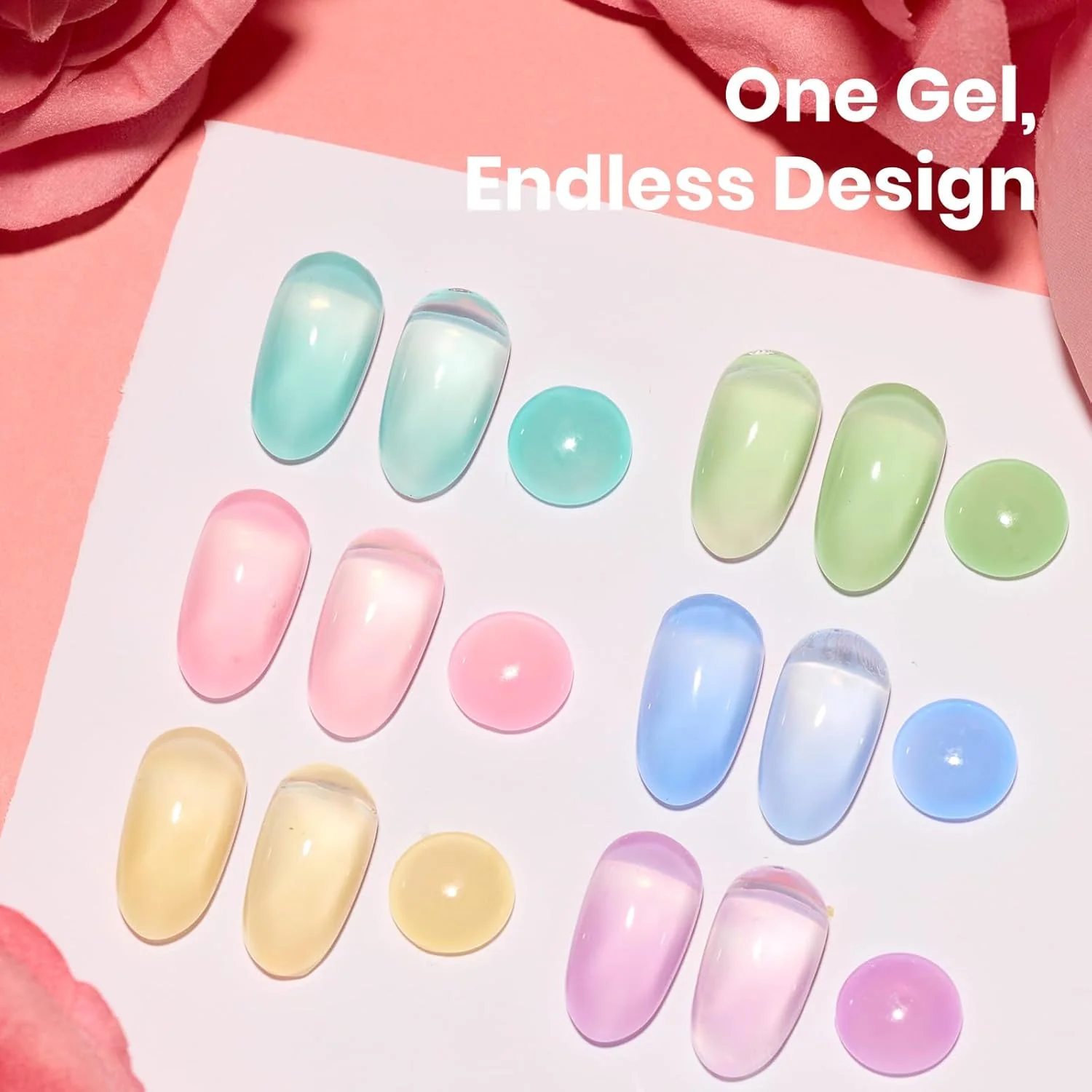 Beetles Nectar Jelly Gel Nail Polish Set - 6 Colors 15ML Summer Nails Pastel Gel Polish Kit Mint Green Yellow Sheer Translucent Effect Soak Off UV Nail Art Manicure Gift for Women - Image 5