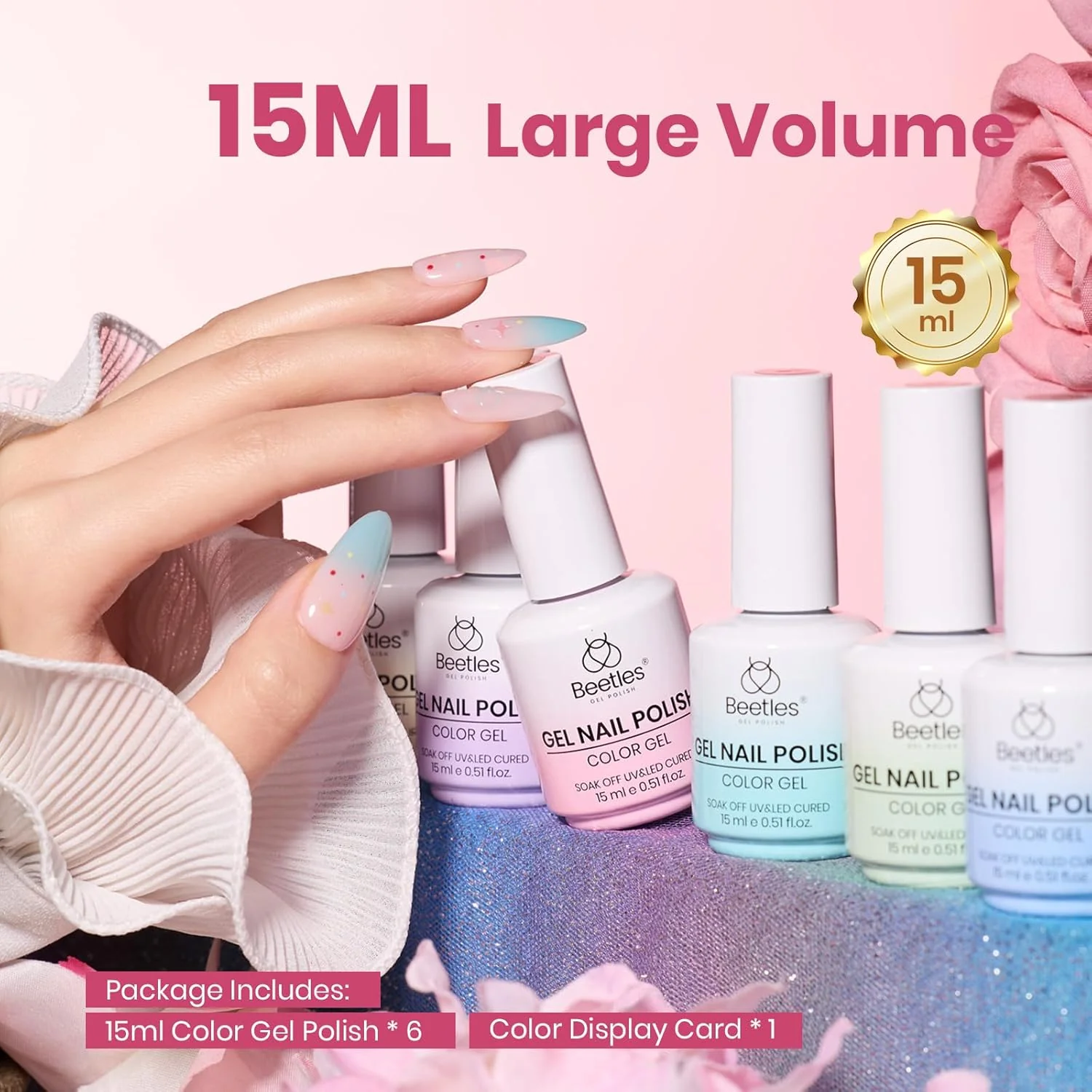 Beetles Nectar Jelly Gel Nail Polish Set - 6 Colors 15ML Summer Nails Pastel Gel Polish Kit Mint Green Yellow Sheer Translucent Effect Soak Off UV Nail Art Manicure Gift for Women - Image 6