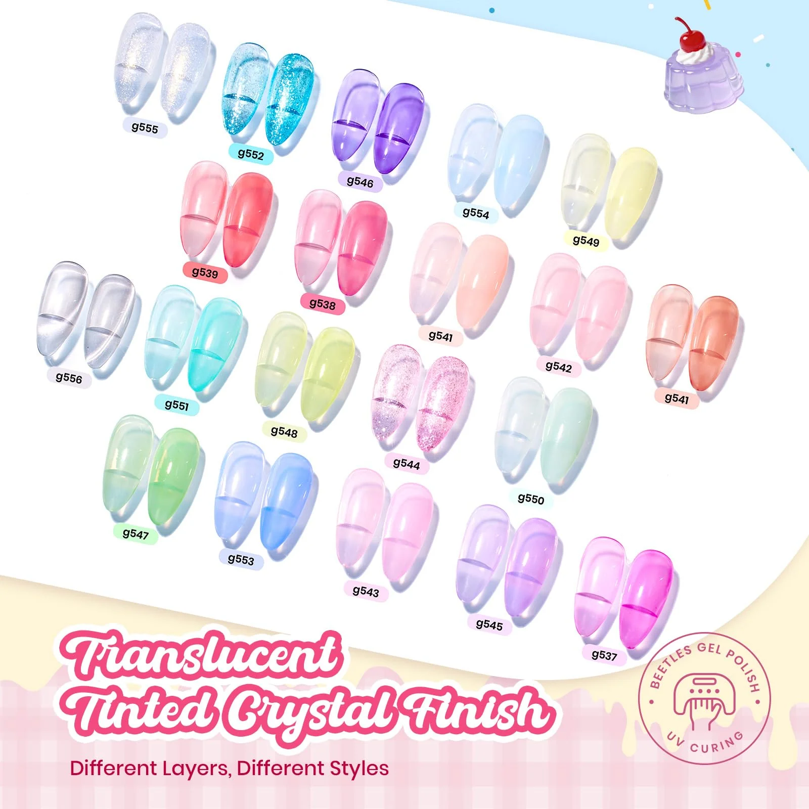 Beetles Spring Summer Nails Pudding Jelly Gel Nail Polish Set - 28PCS 20 Colors Jelly Pink Purple Red Blue Green Glitter Silver Cat Eye - Image 2