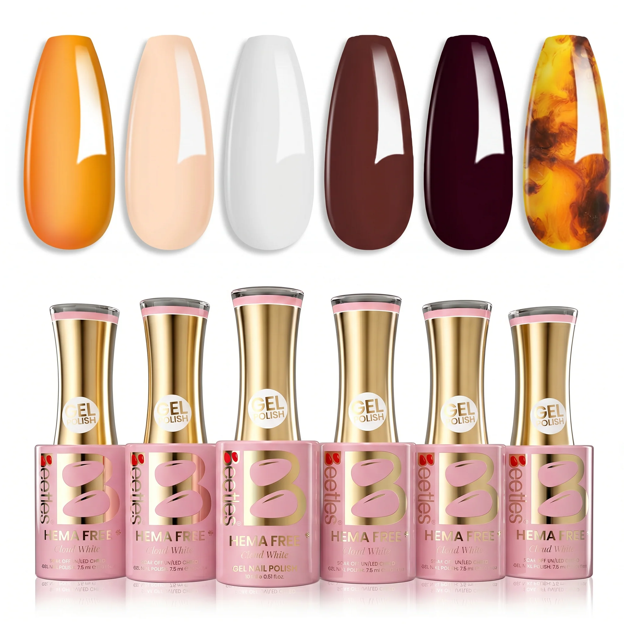 Beetles Stay Shining Amber Traces HEMA Free TPO Free 6 Colors Gel Nail Polish Set 7.5ml