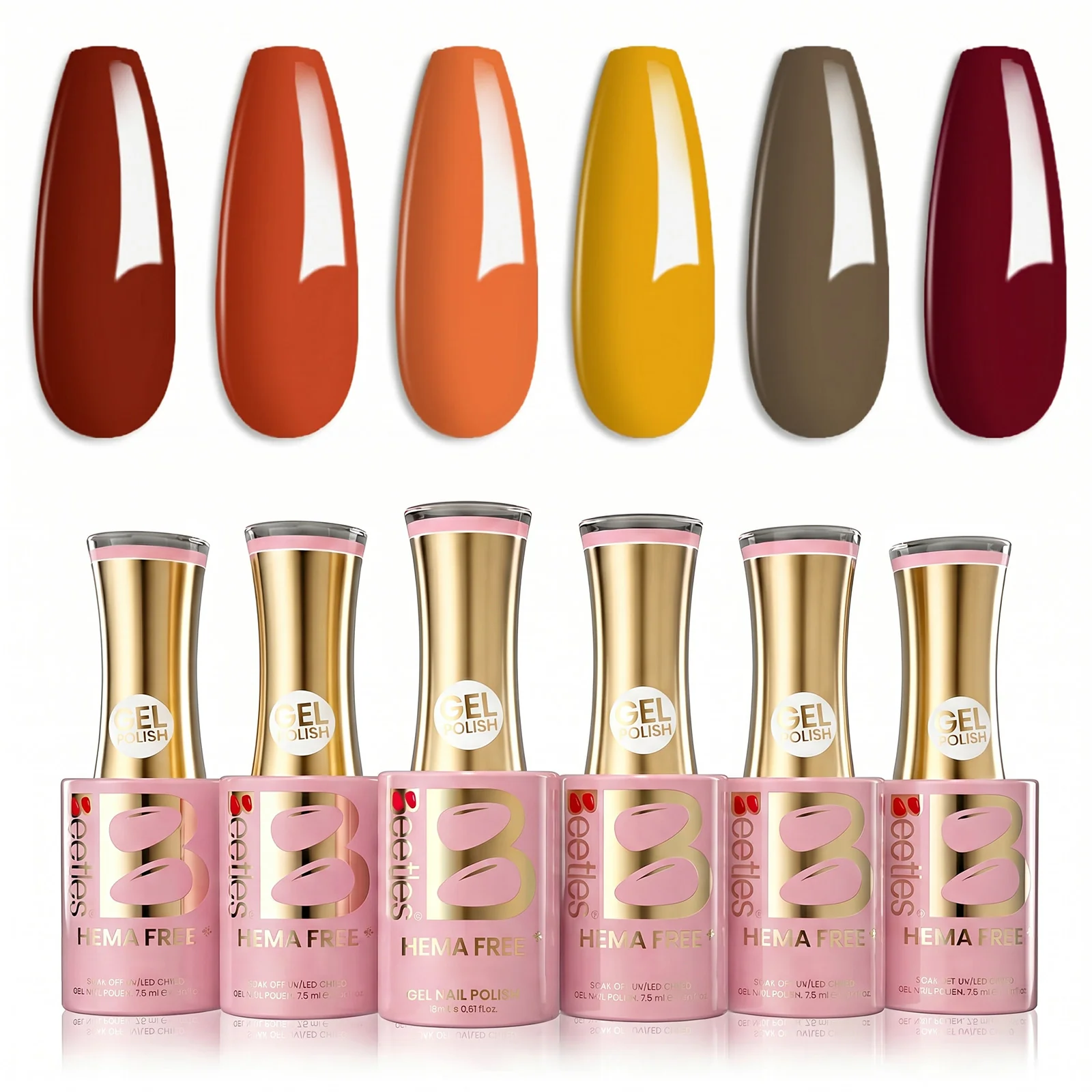 Beetles Stay Shining Autumn Leaves HEMA Free TPO Free 6 Colors Gel Nail Polish Set 7.5ml