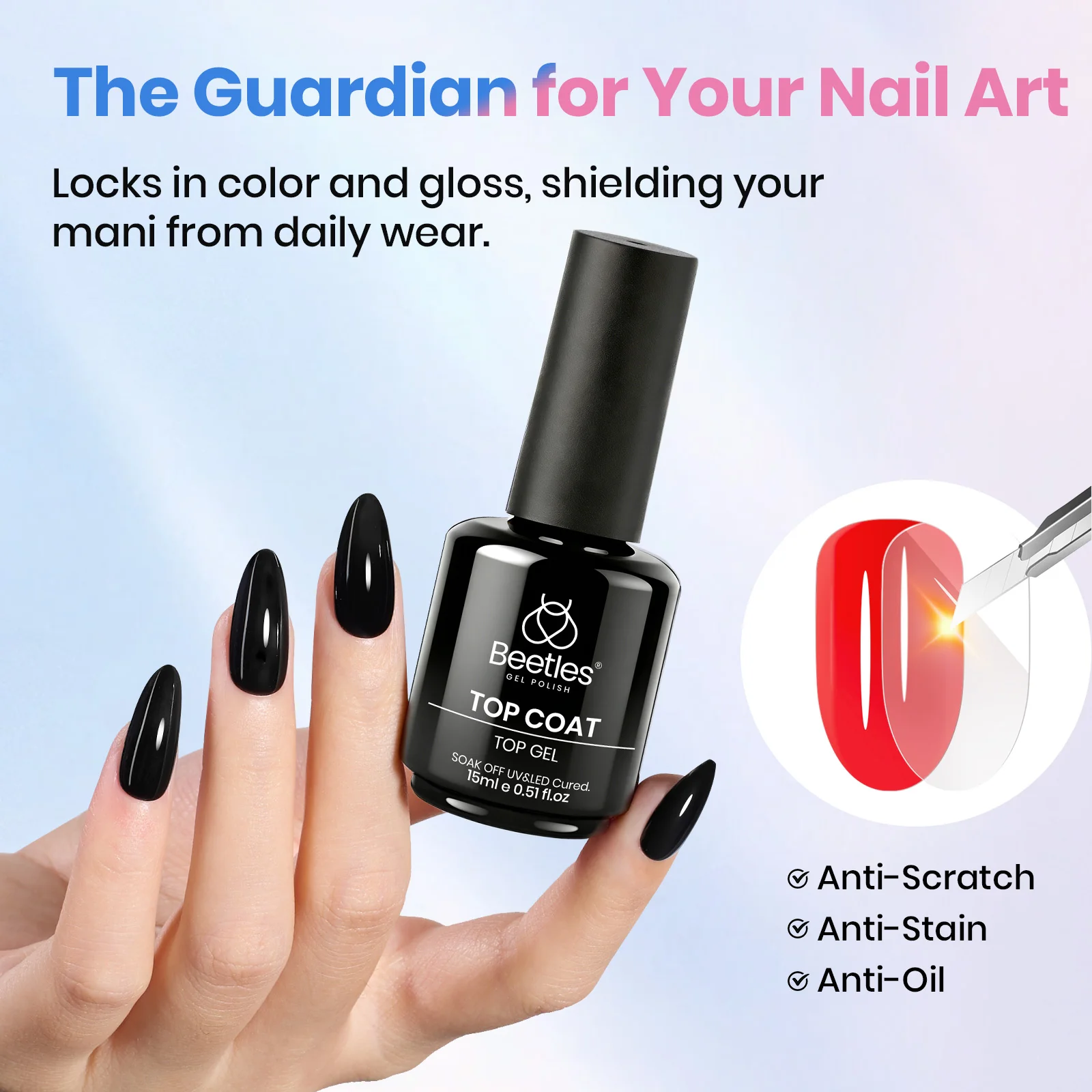 Beetles Stay Shining Base and Top Coat Set HEMA Free & TPO Free 15ml - Image 4