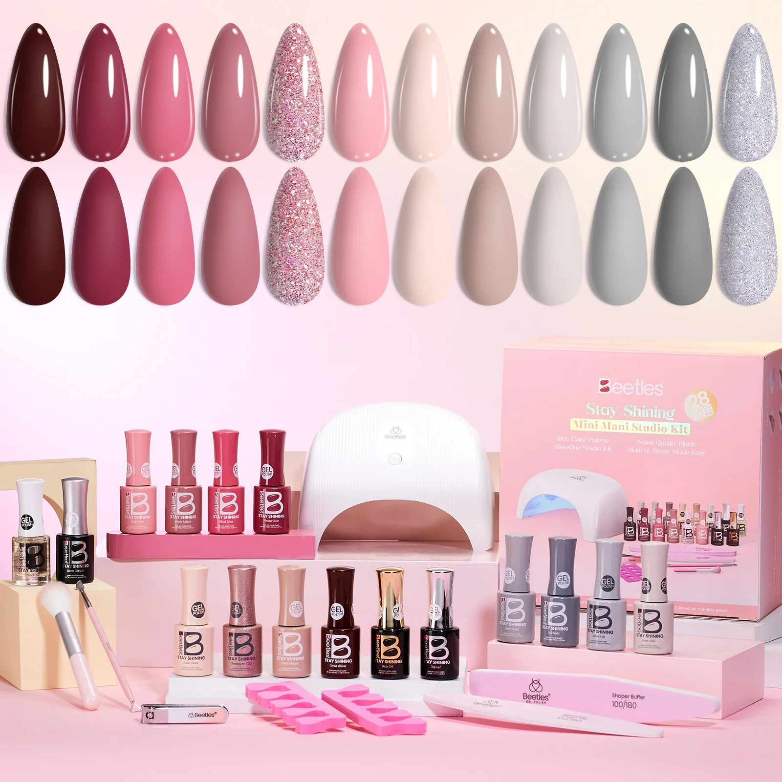 Beetles Stay Shining Cozy Elegance HEMA-FREE TPO FREE Gel Nail Kit with UV Light DIY Salon-Quality at Home