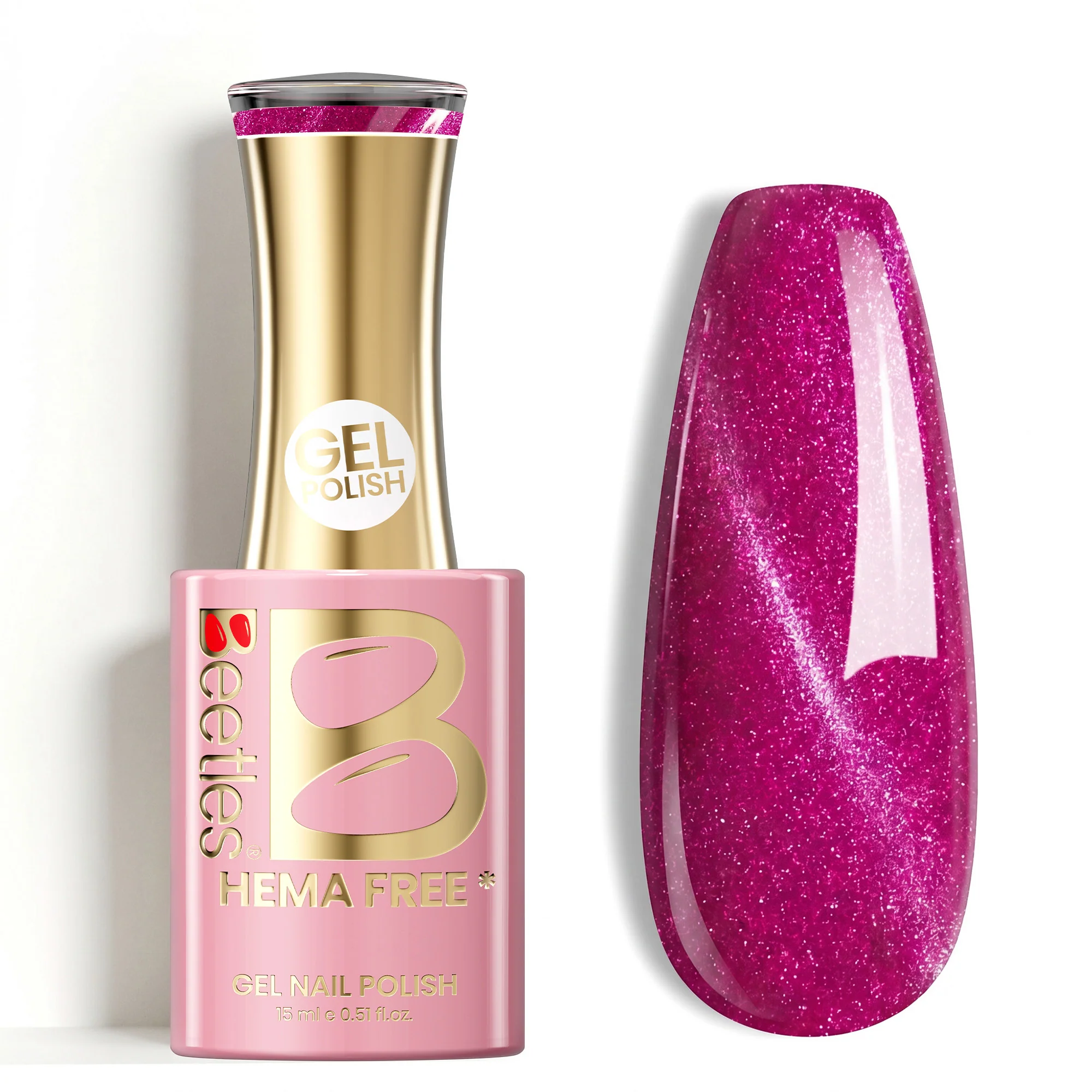 Beetles Stay Shining Fuchsia Rose HEMA Free TPO Free Cat Eye Gel Polish 15ml with Magnet