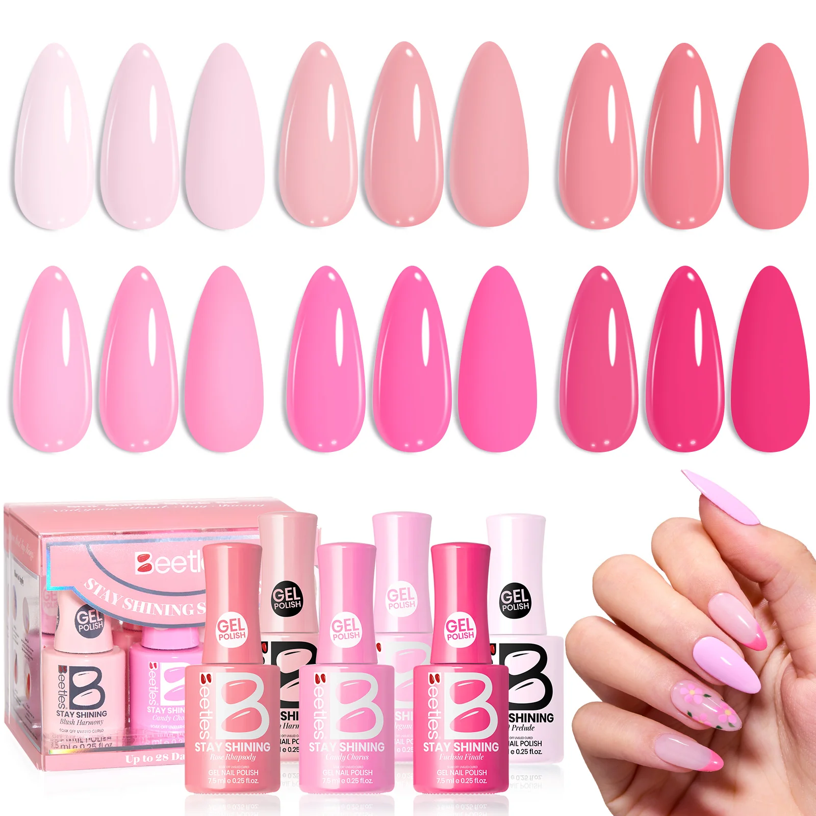 Beetles Stay Shining Collection Salon-Quality Gel Nail Polish Set - Pink Melody - 6pc