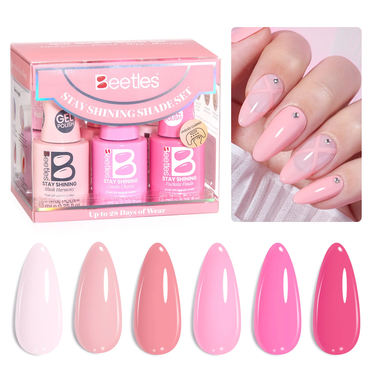 Beetles Stay Shining Collection Salon-Quality Gel Nail Polish Set - Pink Melody - 6pc - Image 2