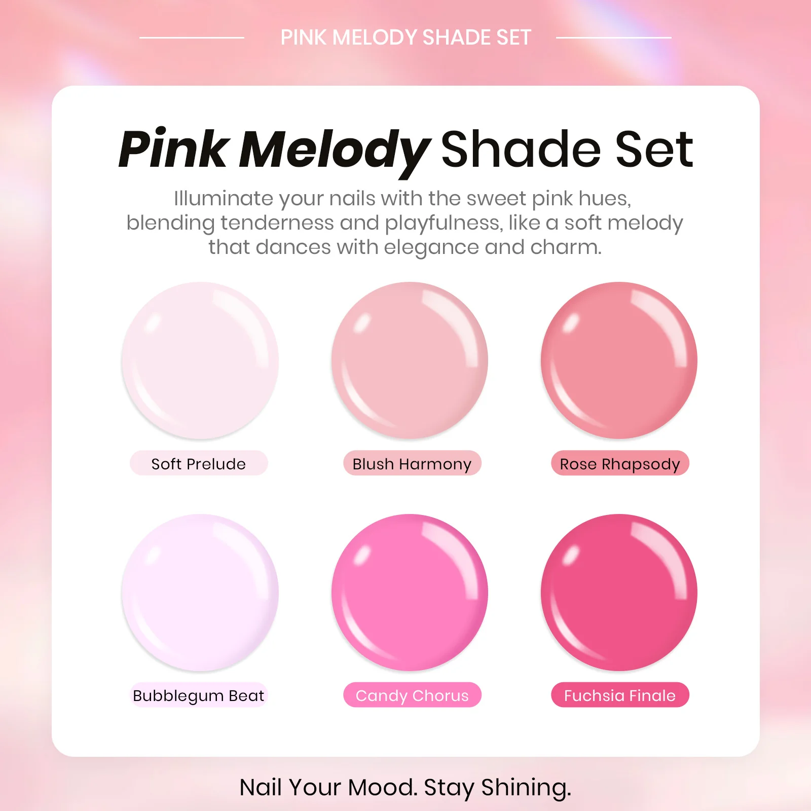 Beetles Stay Shining Collection Salon-Quality Gel Nail Polish Set - Pink Melody - 6pc - Image 5