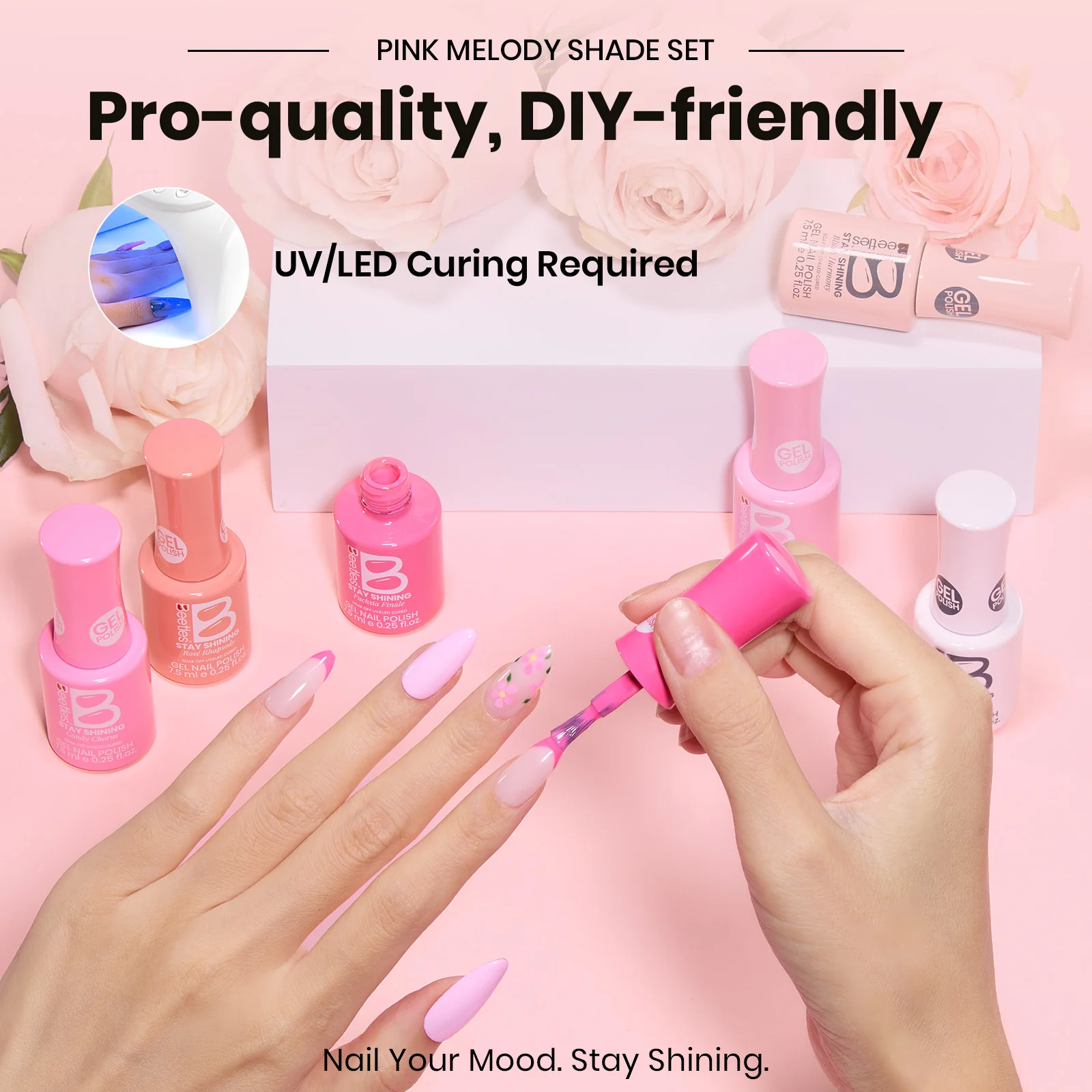 Beetles Stay Shining Collection Salon-Quality Gel Nail Polish Set - Pink Melody - 6pc - Image 7