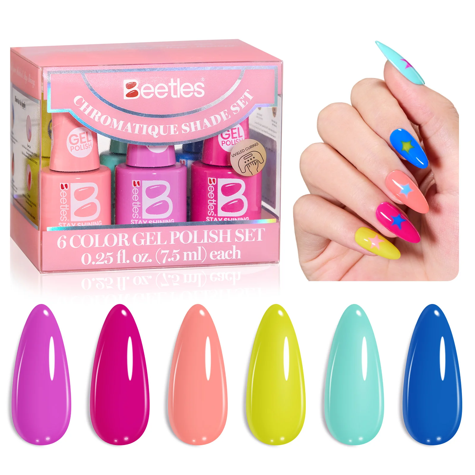 Beetles Gel Nail Polish Set, Stay Shining Chromatique Shades, 6 Colors, 1.52 fl oz - Image 2
