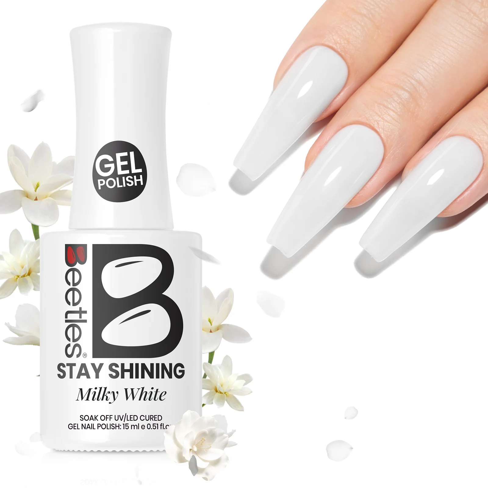 Beetles Stay Shining Collection Salon-Quality Gel Polish - 15ml of Milky White - Image 2