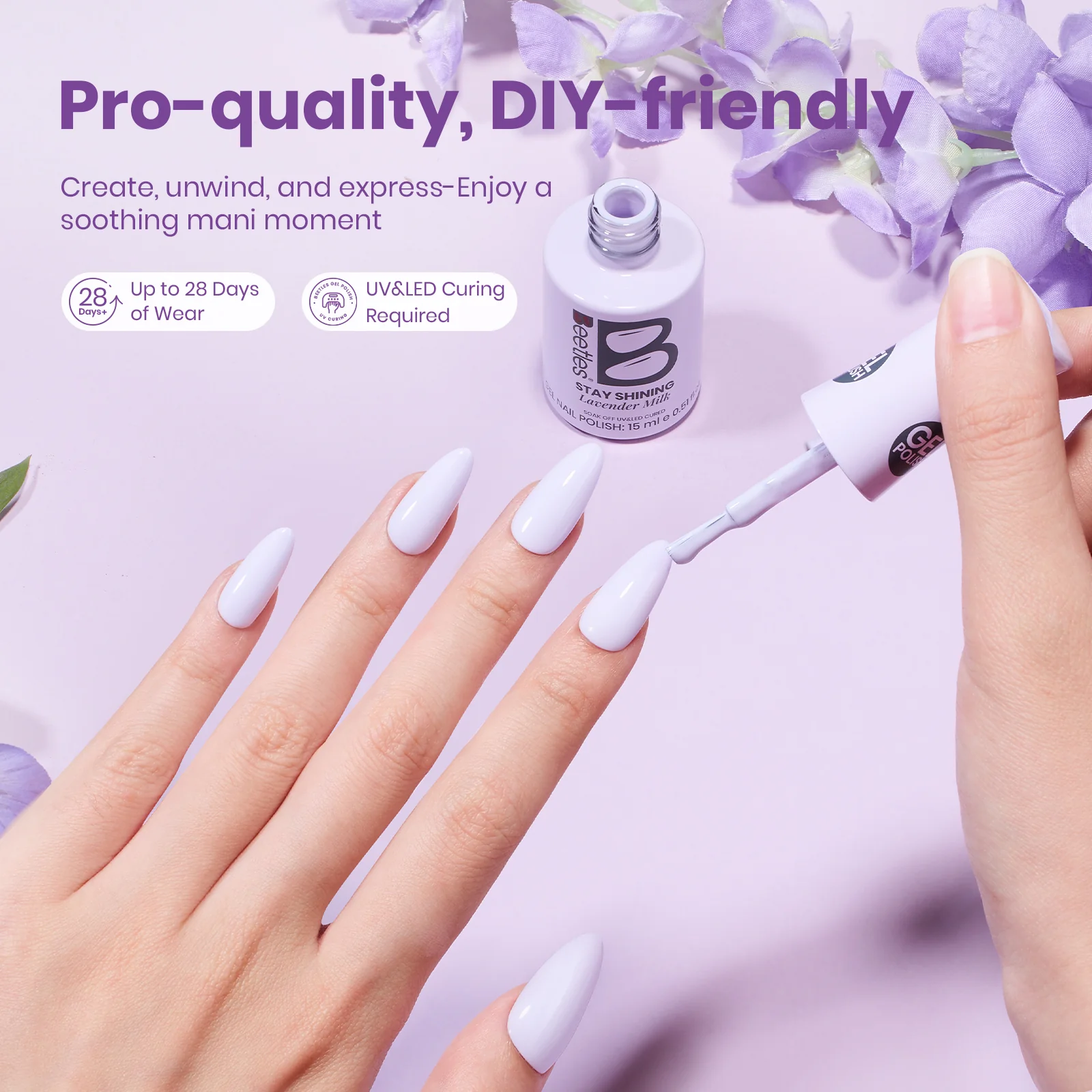 Beetles Stay Shining Collection Salon-Quality Gel Polish - 15ml of Lavender Milk - Image 5