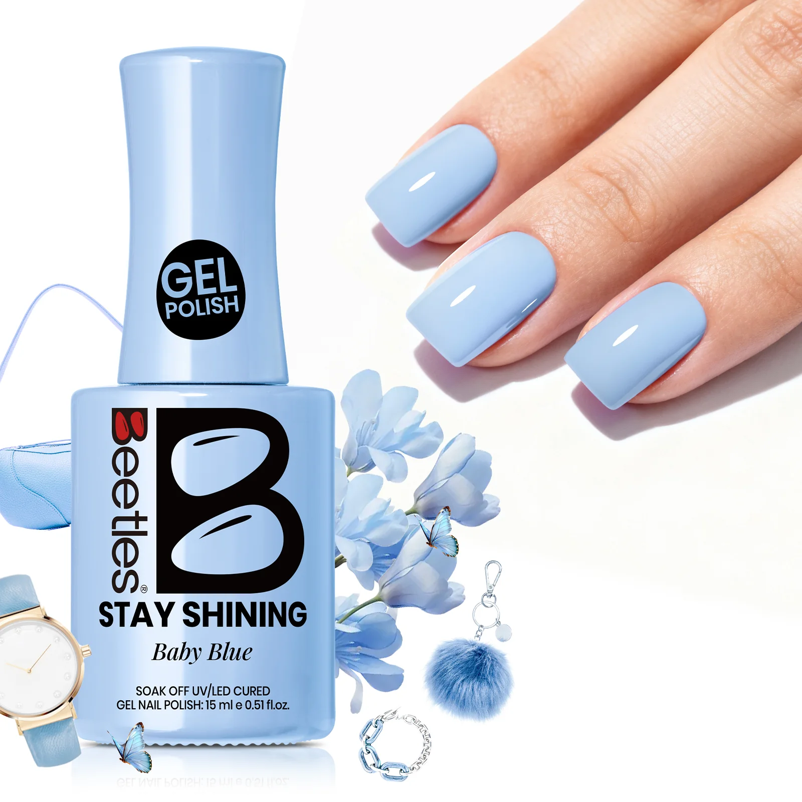 Beetles Stay Shining Collection Salon-Quality Gel Polish - 15ml of Baby Blue - Image 2