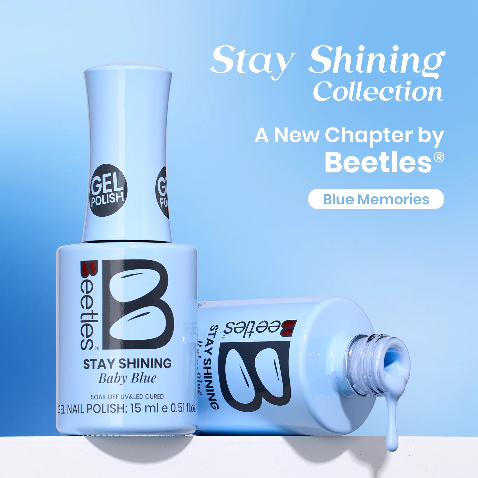 Beetles Stay Shining Collection Salon-Quality Gel Polish - 15ml of Baby Blue - Image 4