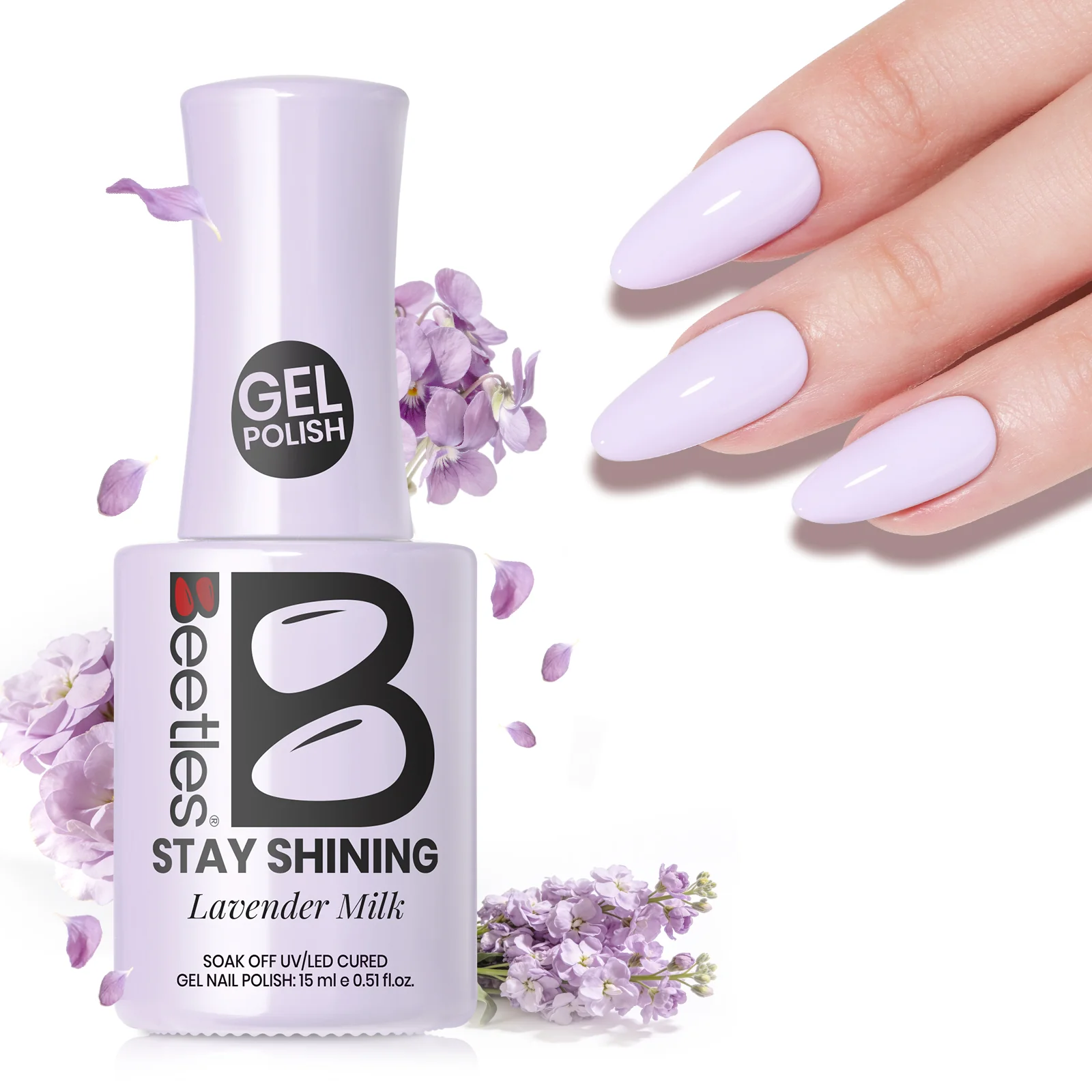 Beetles Stay Shining Collection Salon-Quality Gel Nail Polish - 15ml of Lavender Milk - Image 2