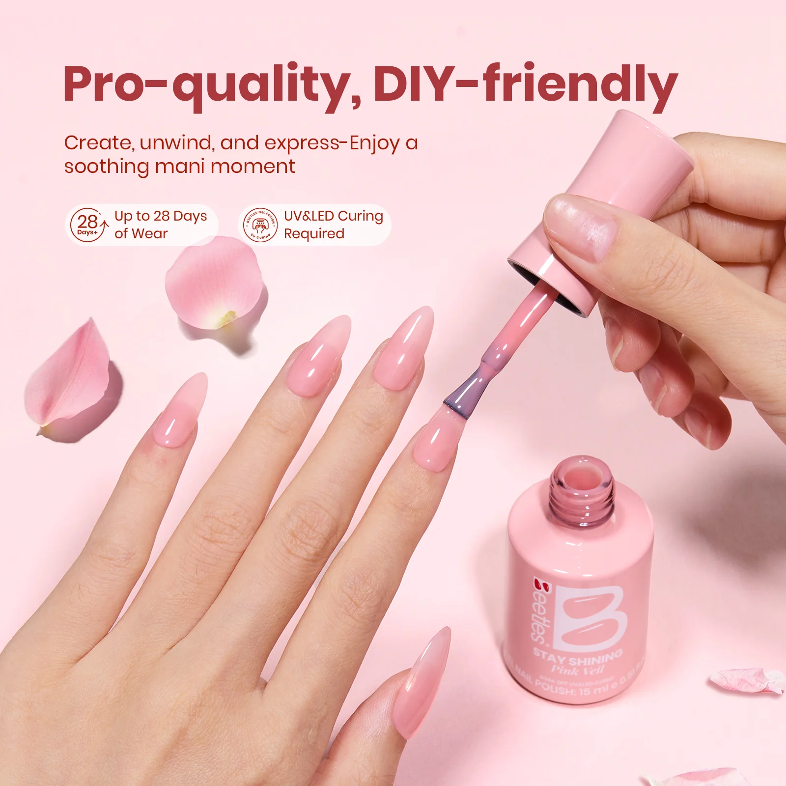 Beetles Stay Shining Collection Salon-Quality Gel Nail Polish - 15ml of Pink Veil - Image 5