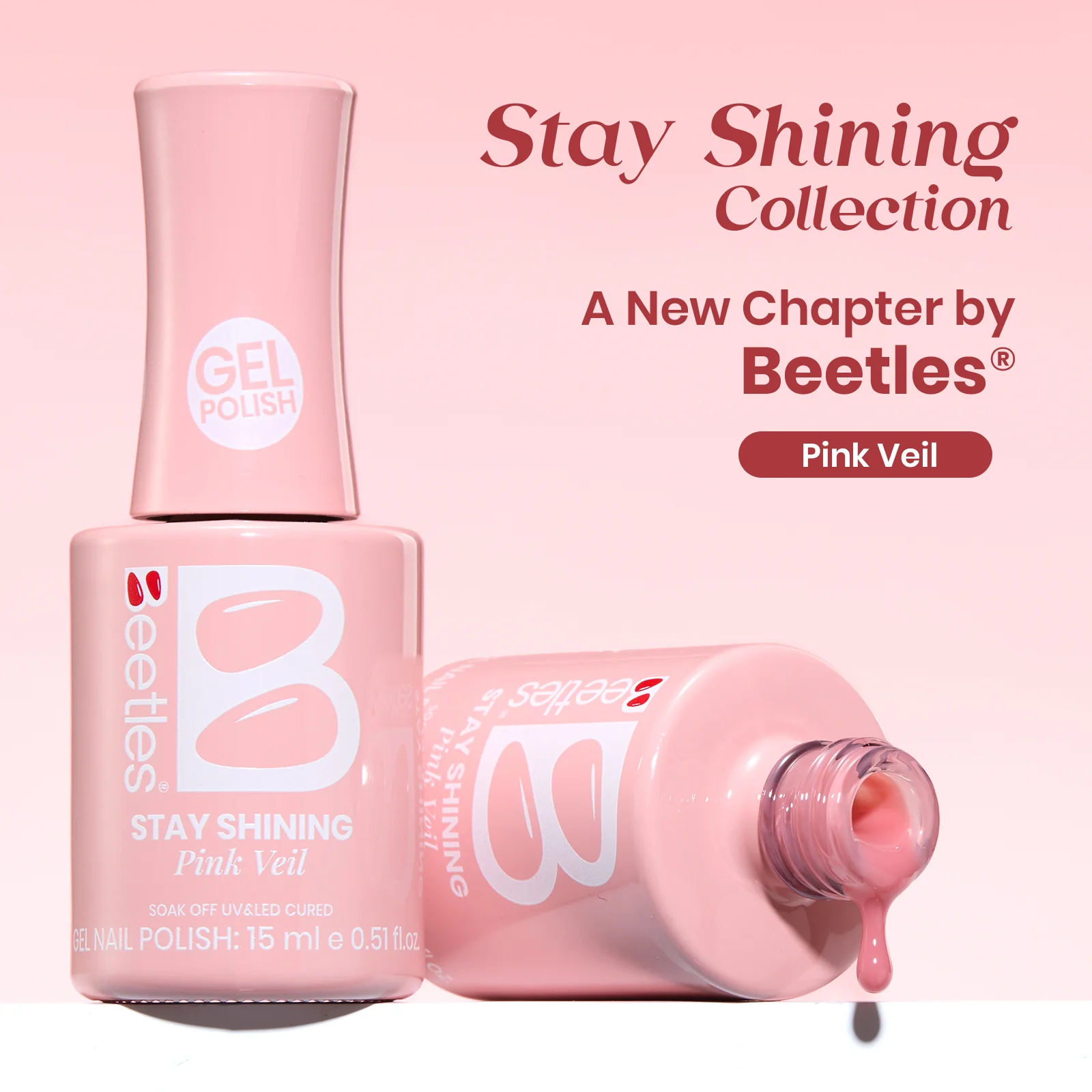 Beetles Stay Shining Collection Salon-Quality Gel Nail Polish - 15ml of Pink Veil - Image 7