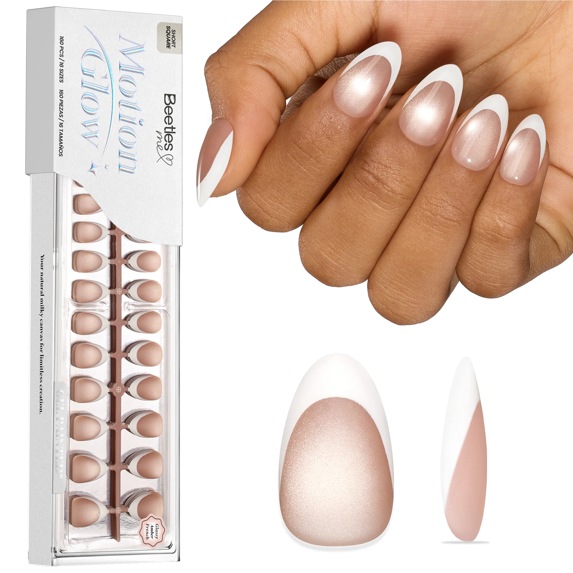 Beetles Stay Shining Glassy Amber French Press On Nails Short Almond 160 PCS