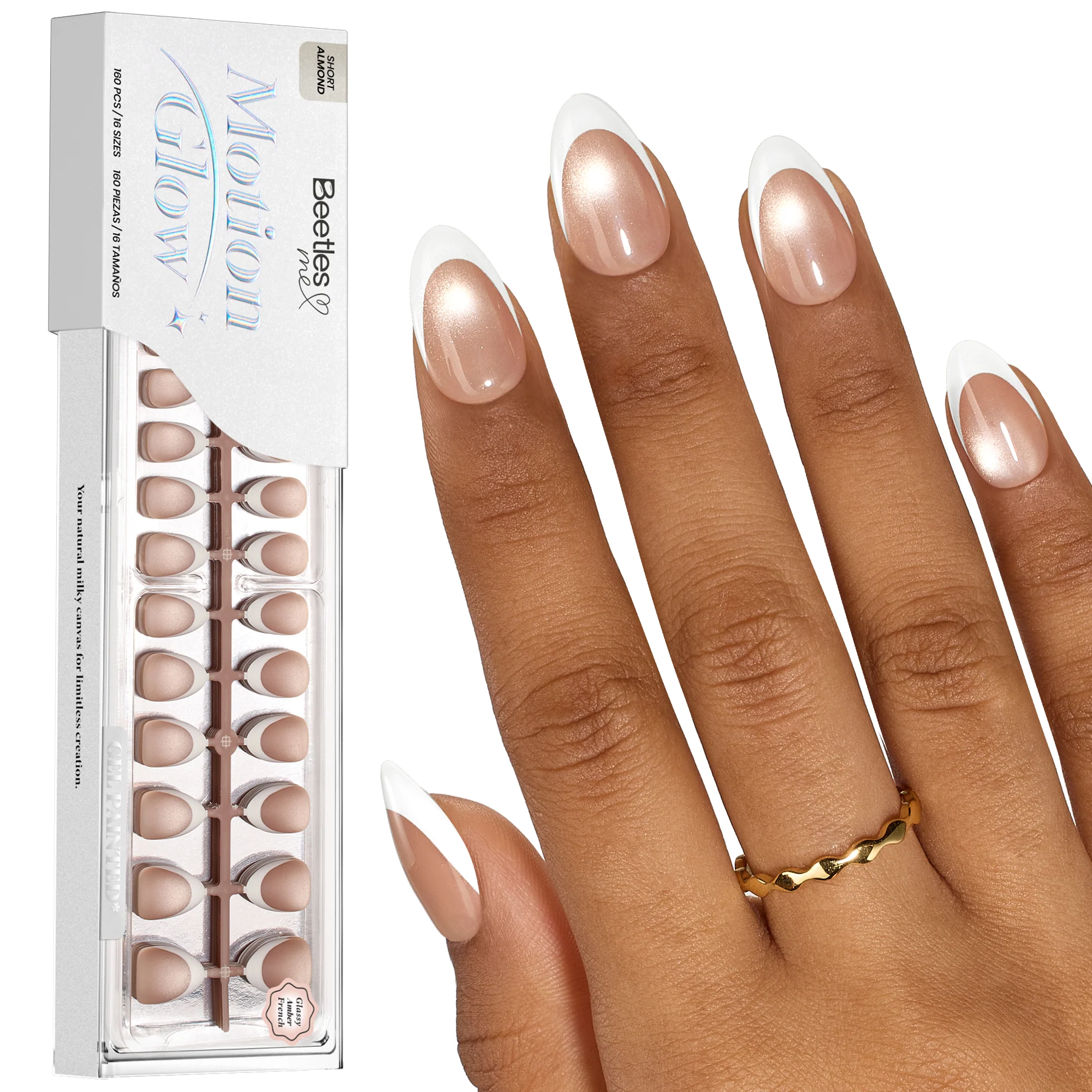 Beetles Stay Shining Glassy Amber French Press On Nails Short Almond 160 PCS - Image 2