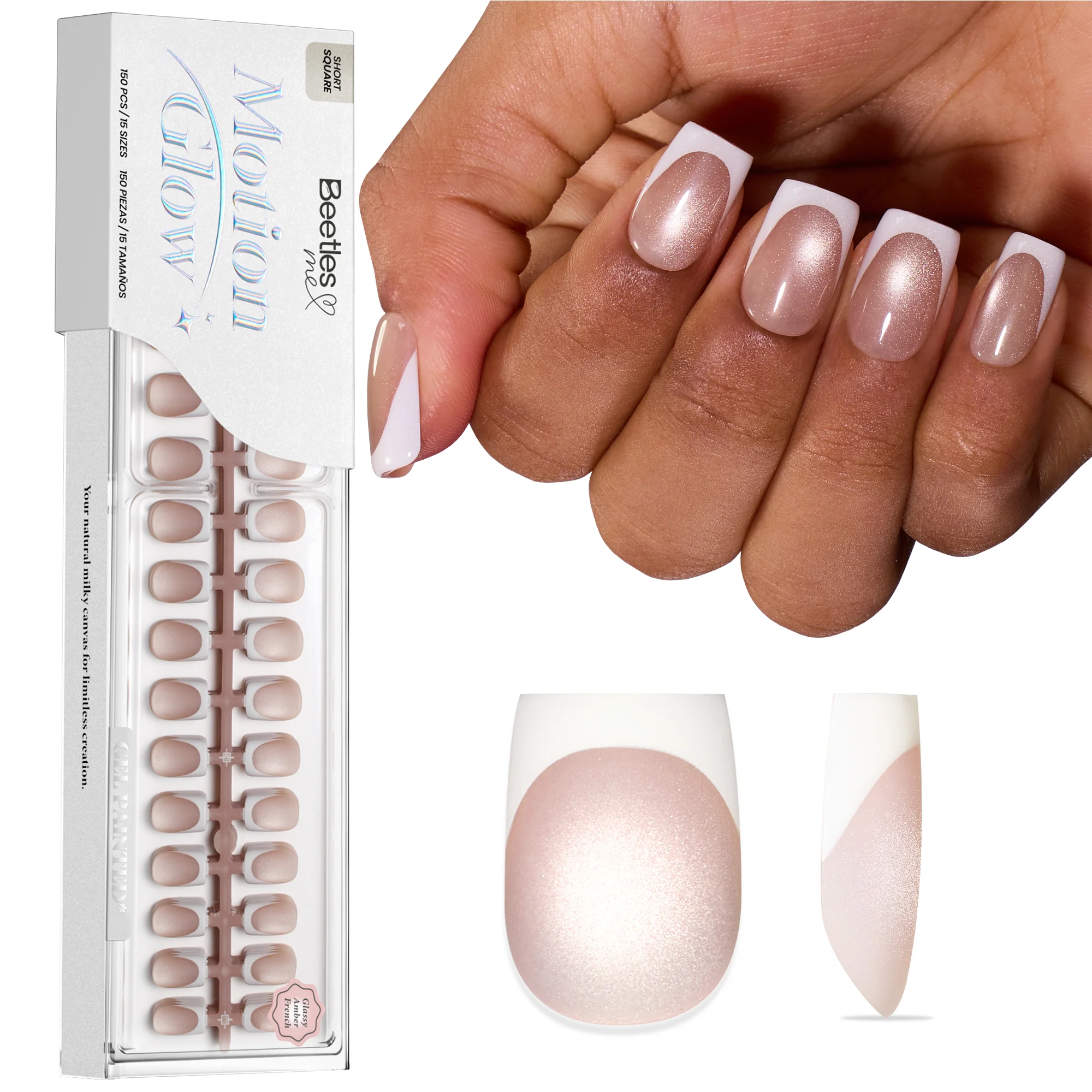 Beetles Stay Shining Glassy Amber French Press On Nails Short Squoval 160 PCS - Image 9