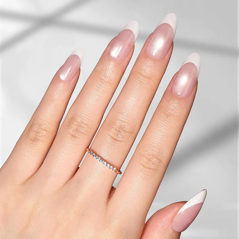 Beetles Stay Shining Glassy Blush French Press On Nails Medium Almond 32Pcs