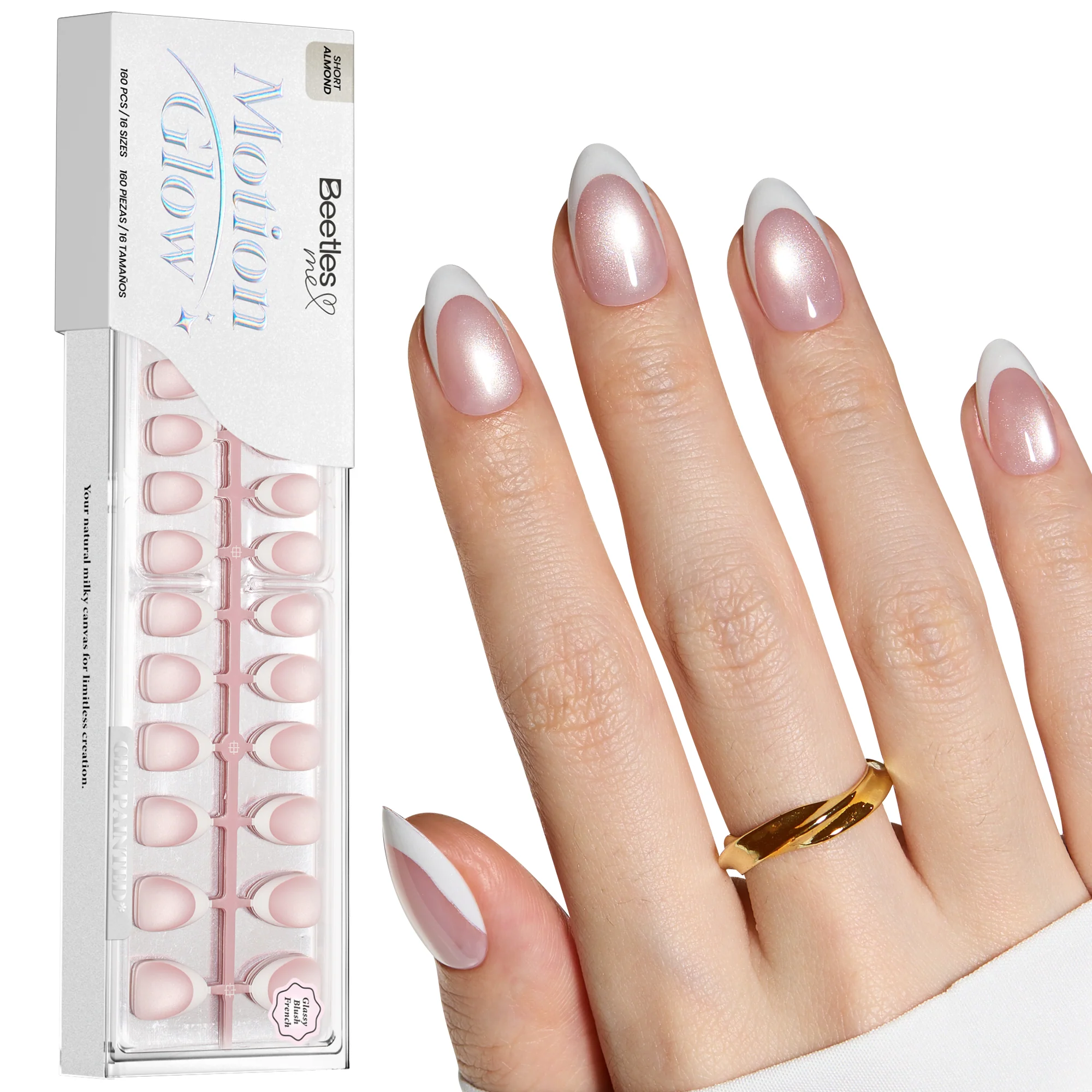 Beetles Stay Shining Glassy Blush French Press On Nails Short Almond 160 PCS - Image 10