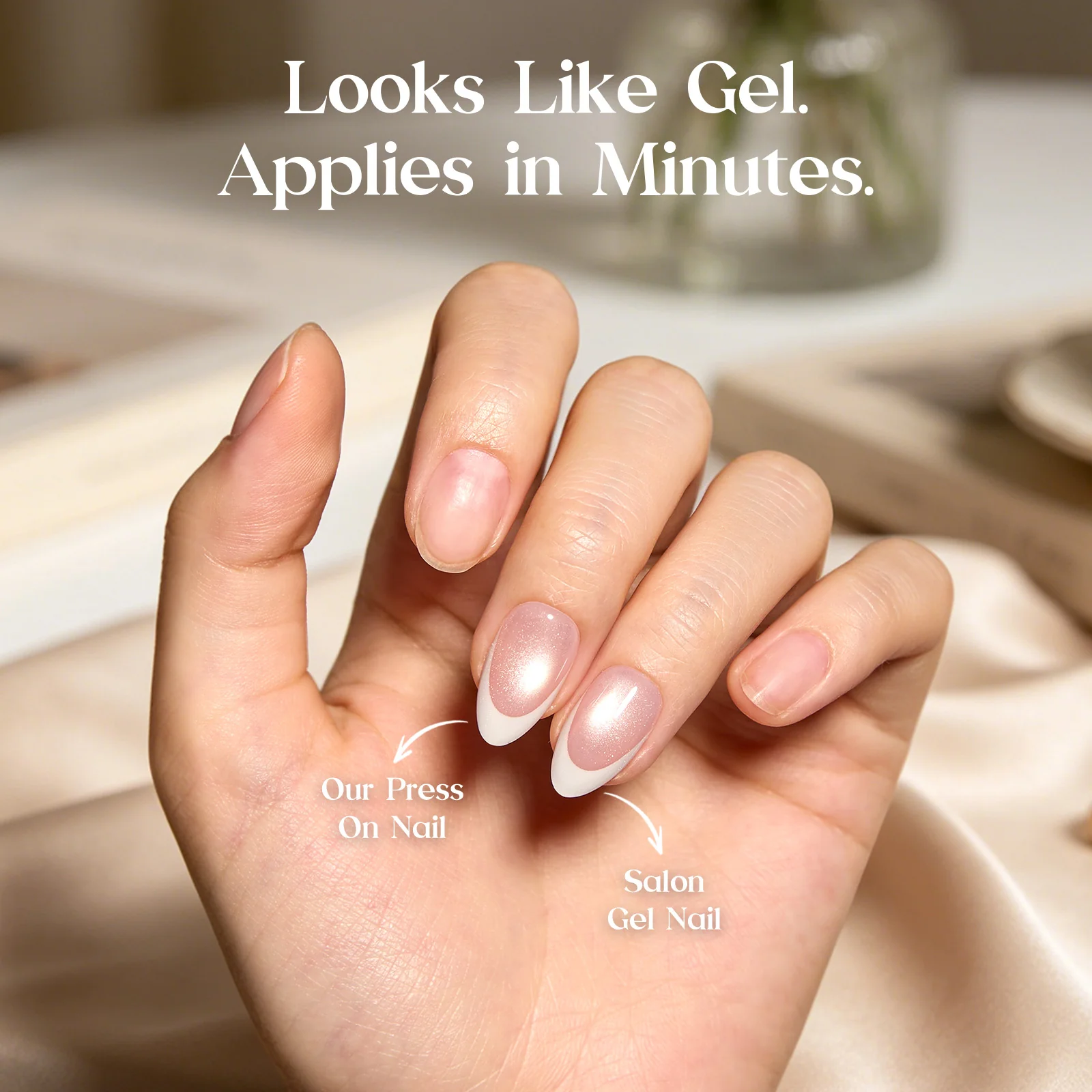 Beetles Stay Shining Glassy Blush French Press On Nails Short Almond 32Pcs - Image 6