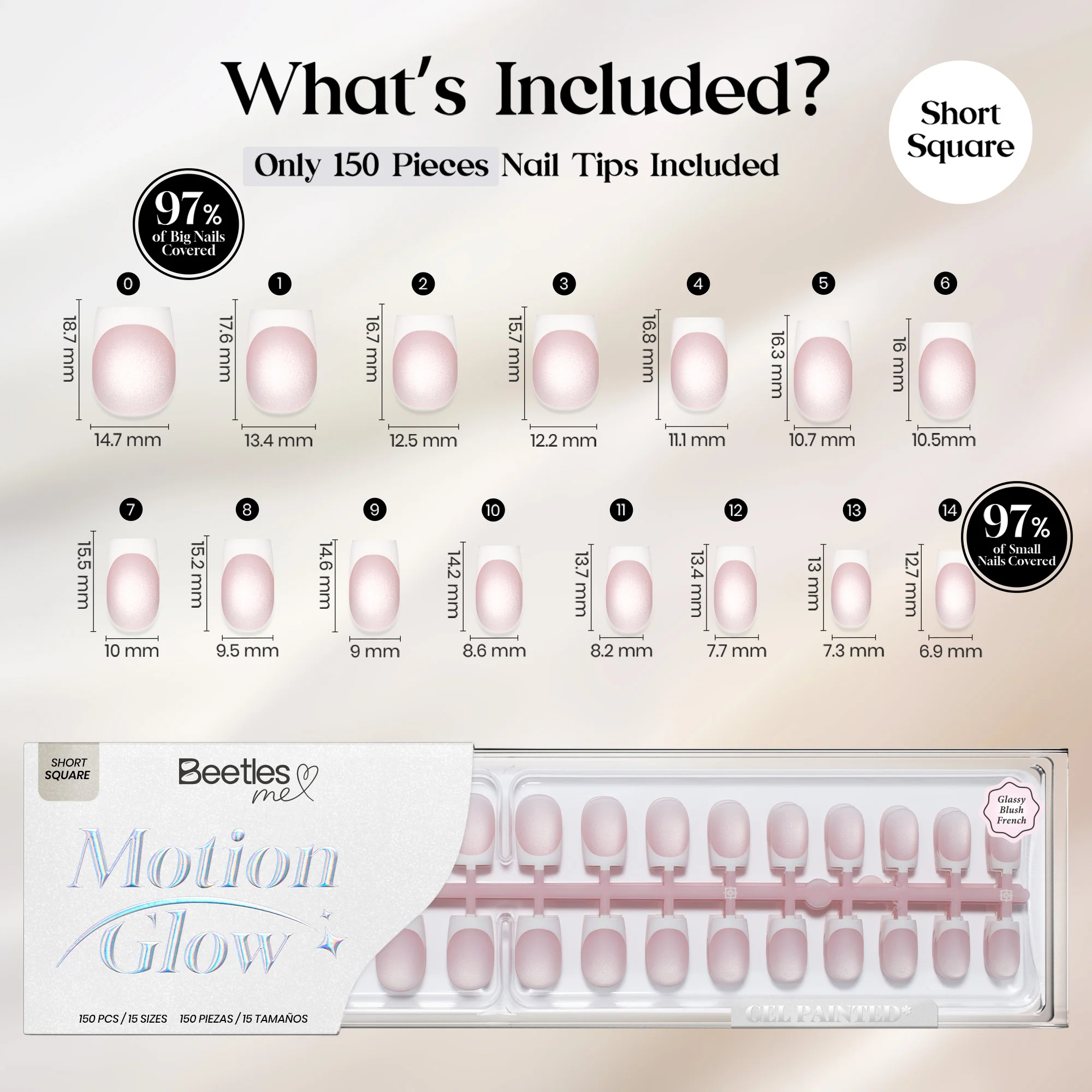 Beetles Stay Shining Glassy Blush French Press On Nails Short Square 150 PCS - Image 9