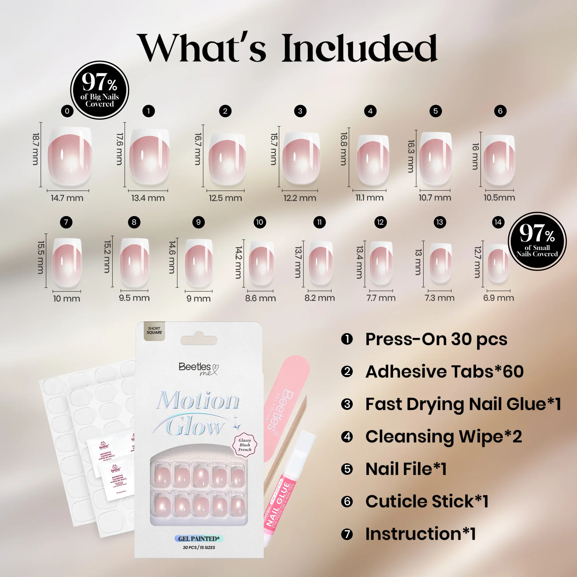 Beetles Stay Shining Glassy Blush French Press On Nails Short Square 30Pcs - Image 8
