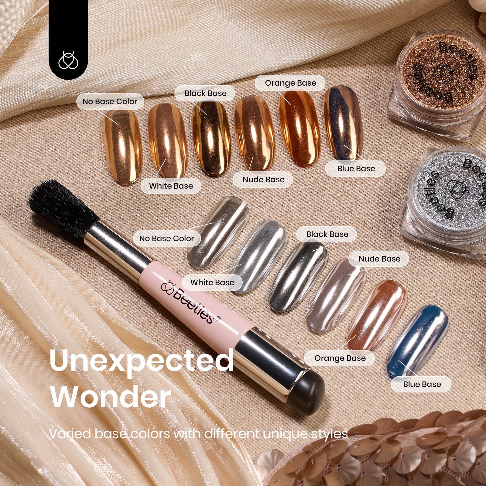 Beetles Stay Shining Gold and Silver Chrome Nail Powder Set - Image 4
