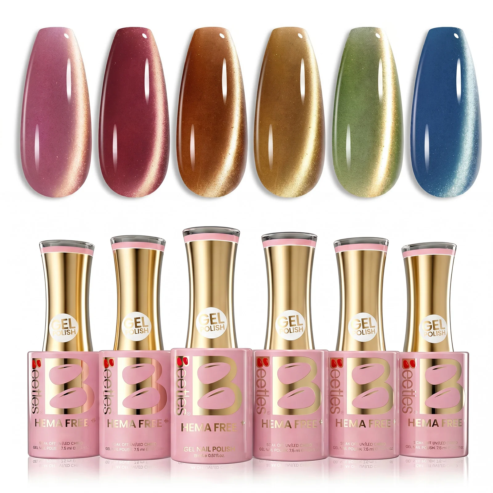 Beetles Stay Shining Golden Mirage HEMA Free TPO Free 6 Colors Cat Eye Gel Polish Set 7.5ml