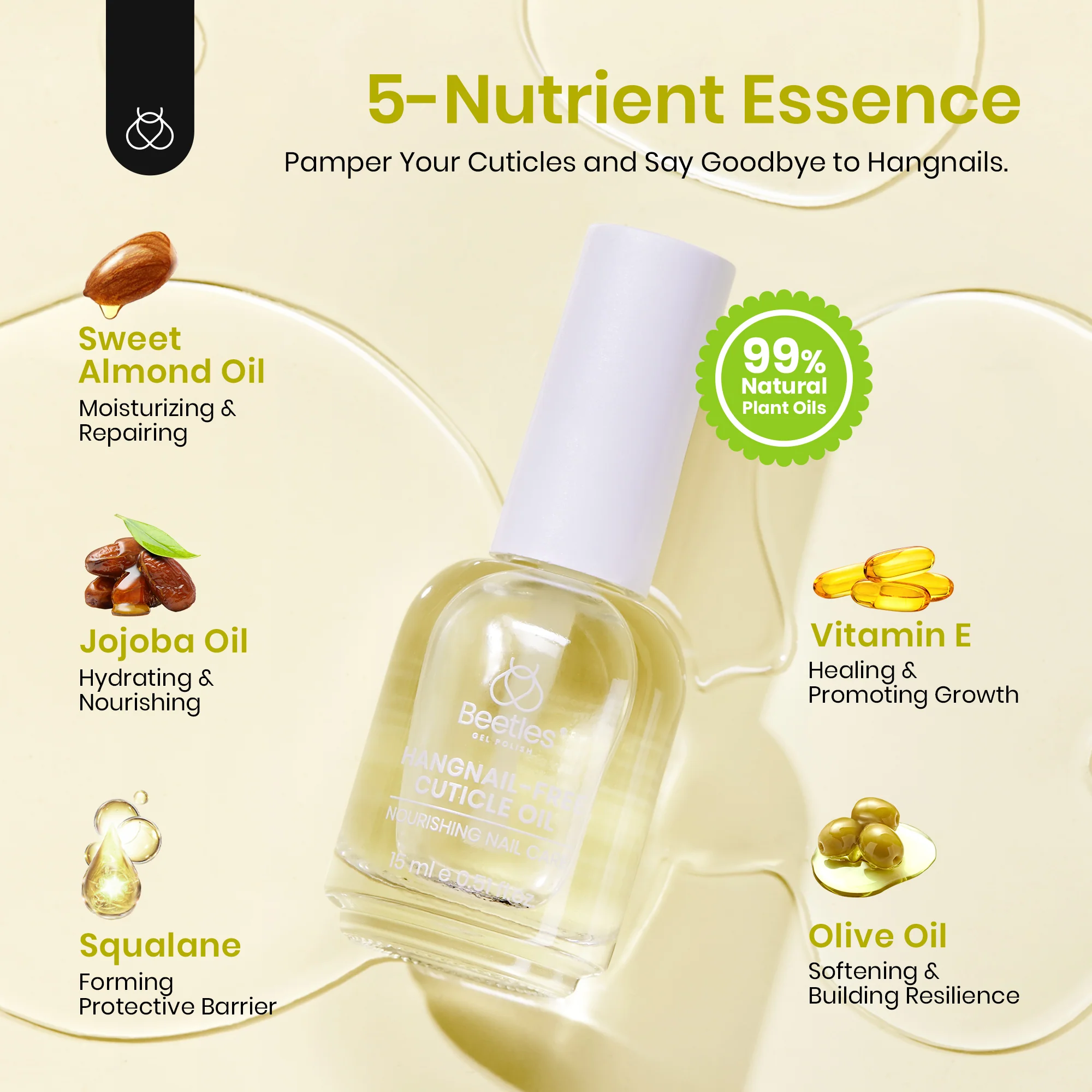 Beetles Stay Shining Hangnail-Free Cuticle Oil Almond Scent 15ml - Image 3