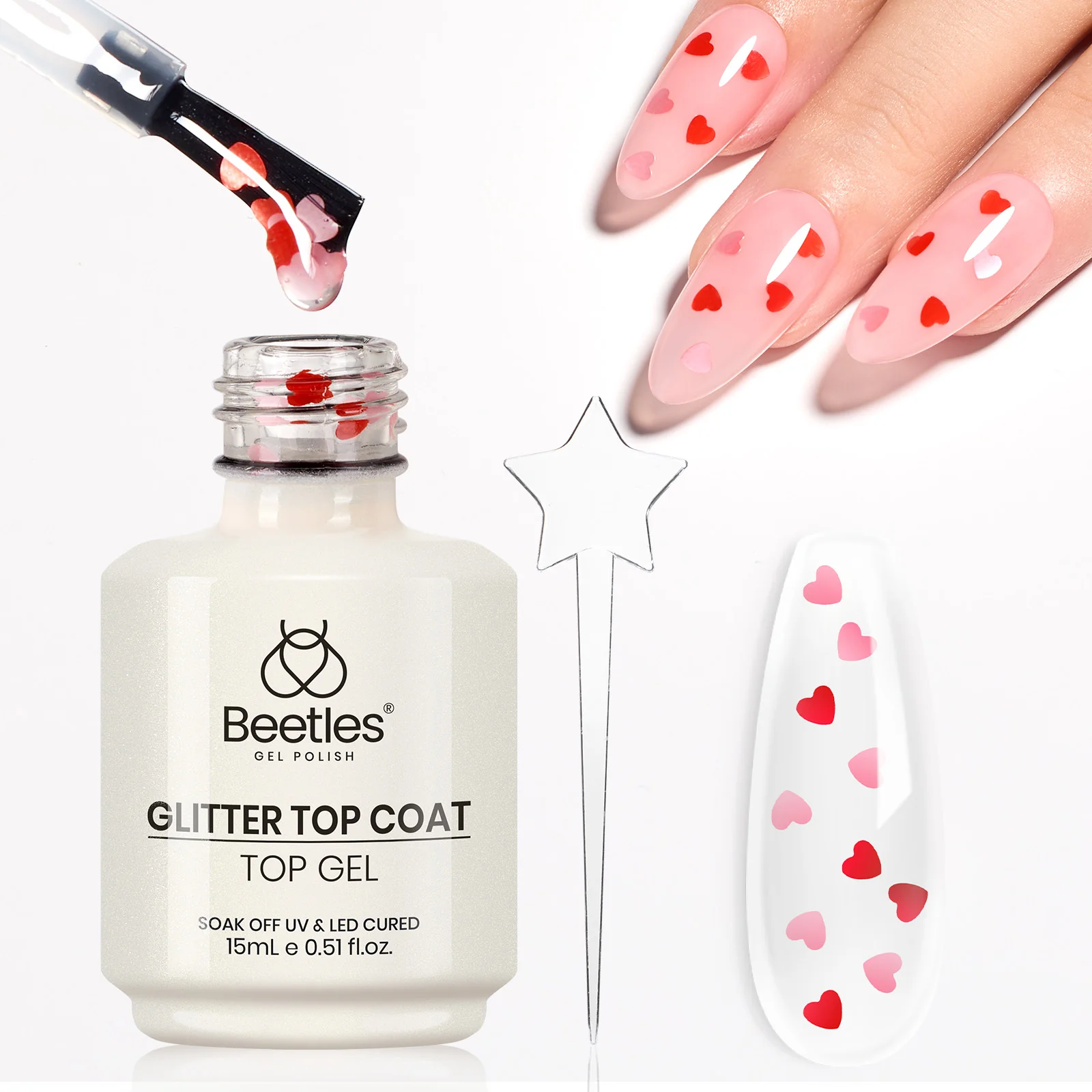 Beetles Stay Shining Heart Glitter Top Coat HEMA Free & TPO Free 15ml