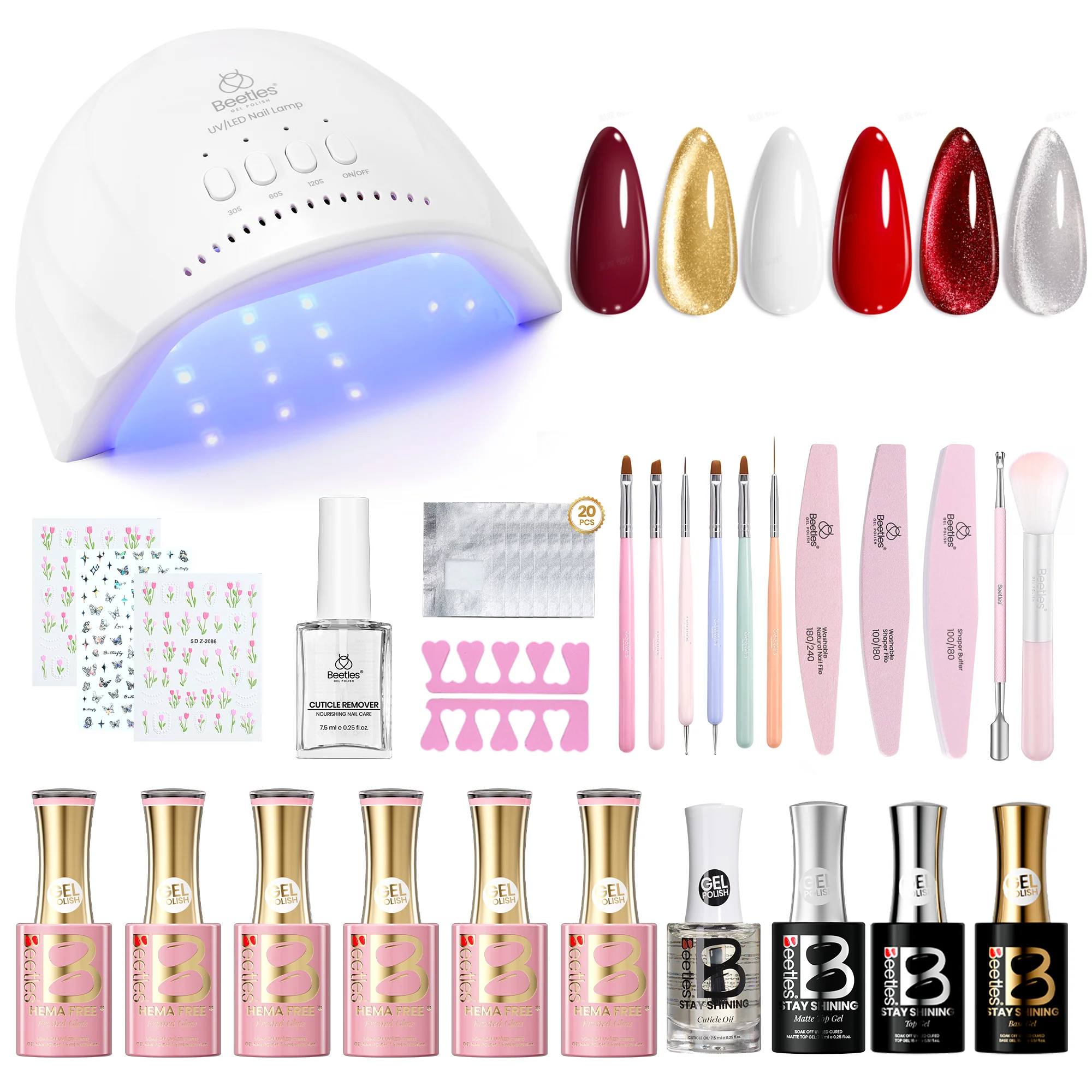 Beetles Stay Shining Iconic Shine HEMA-FREE TPO FREE Gel Nail Kit with UV Light, DIY Salon-Quality at Home