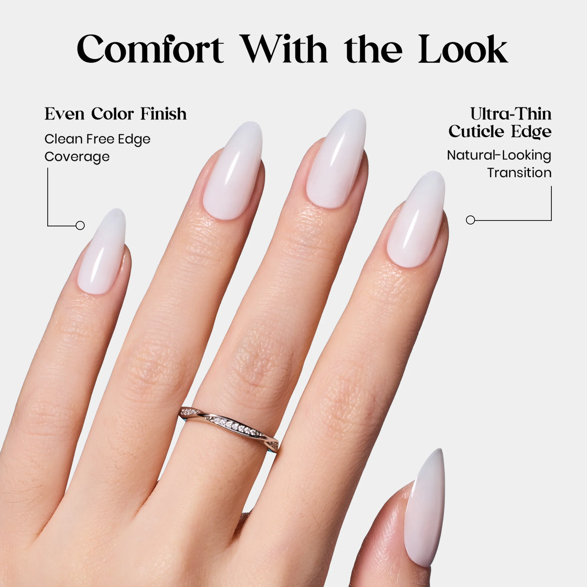Beetles Stay Shining Milky White Press On Nails Medium Almond - Image 3