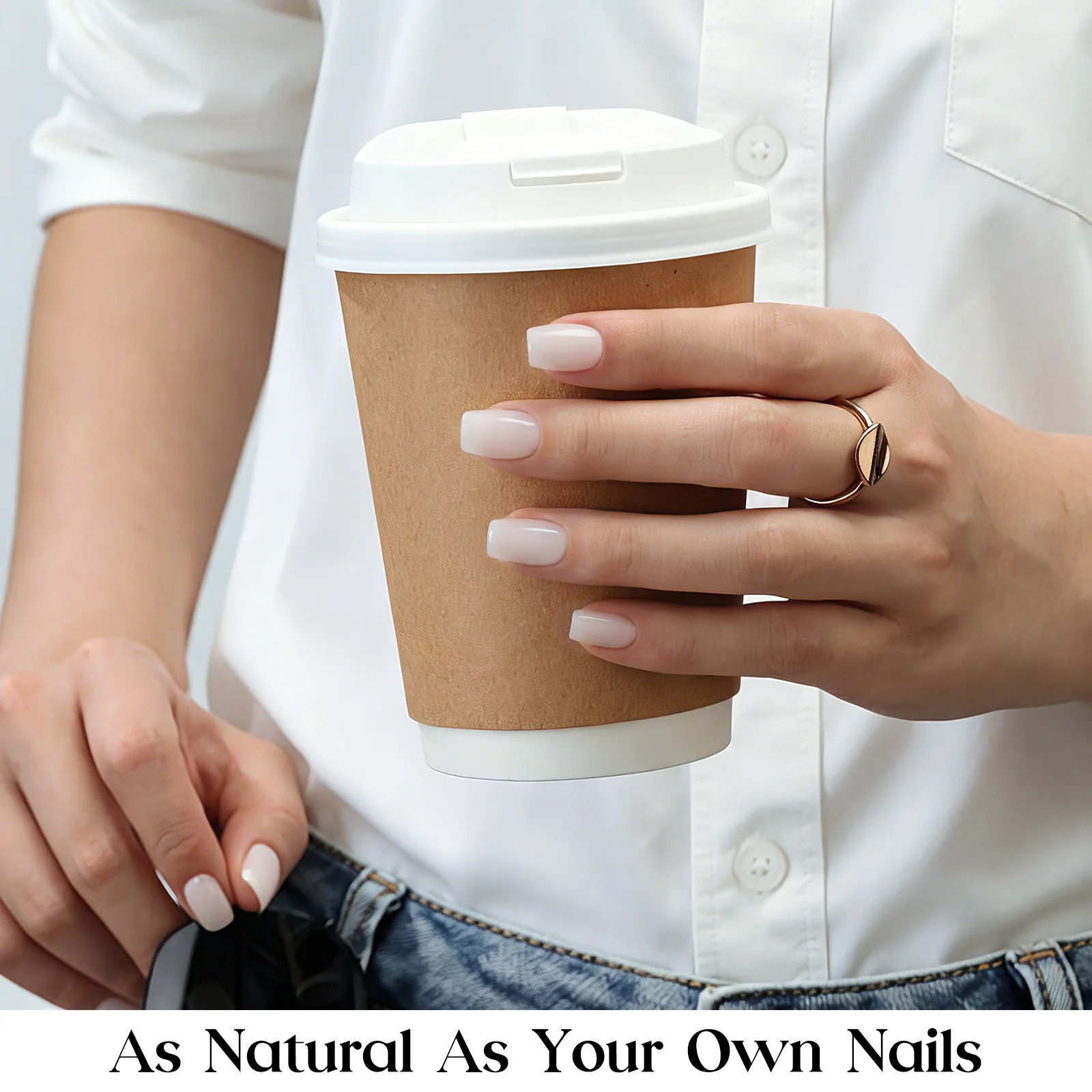 Beetles Stay Shining Milky White Press On Nails Short Square - Image 2