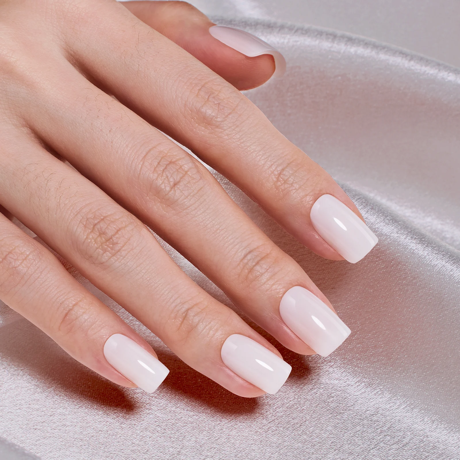 Beetles Stay Shining Milky White Press On Nails Short Squoval
