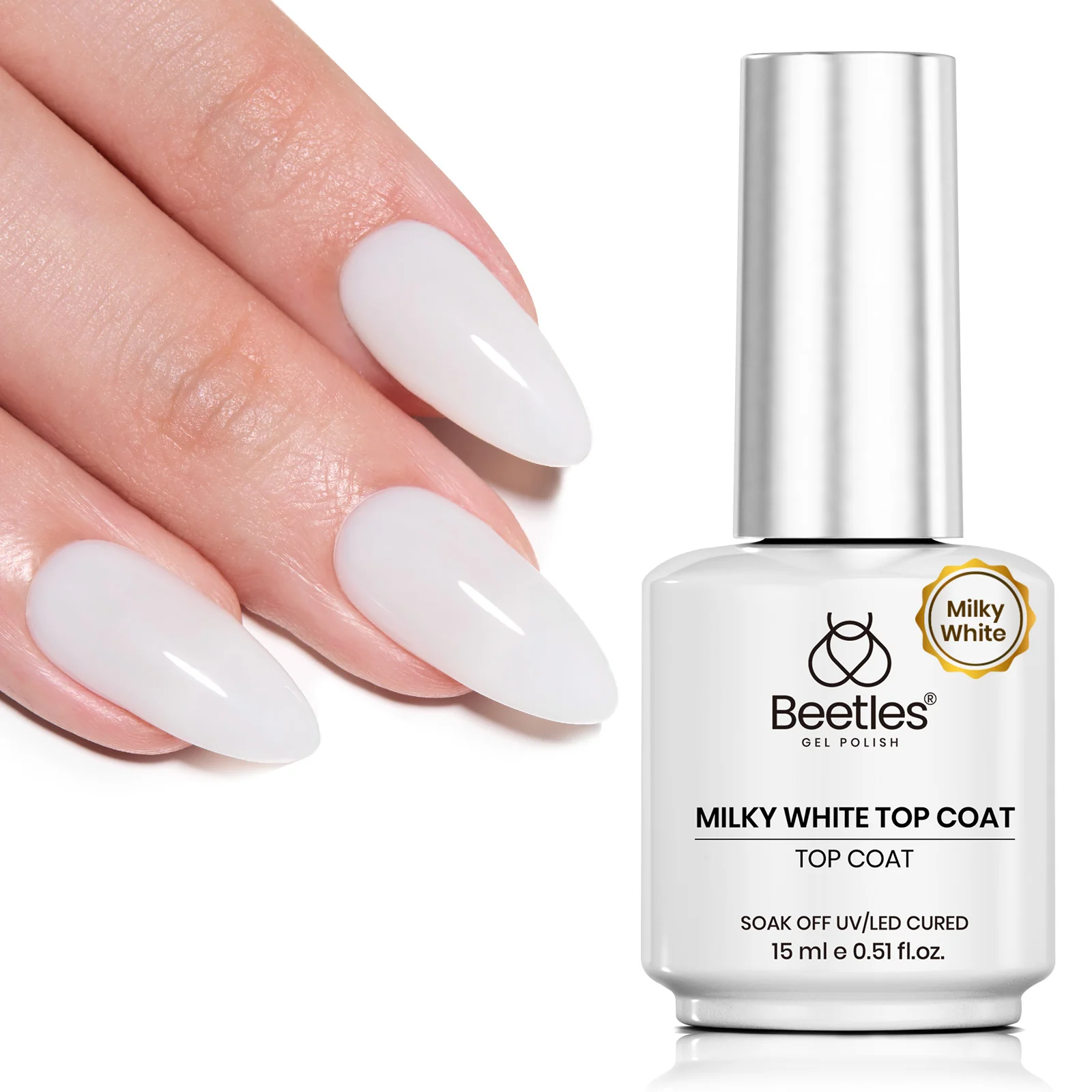 Beetles Stay Shining Milky White Top Coat HEMA Free & TPO Free 15ml