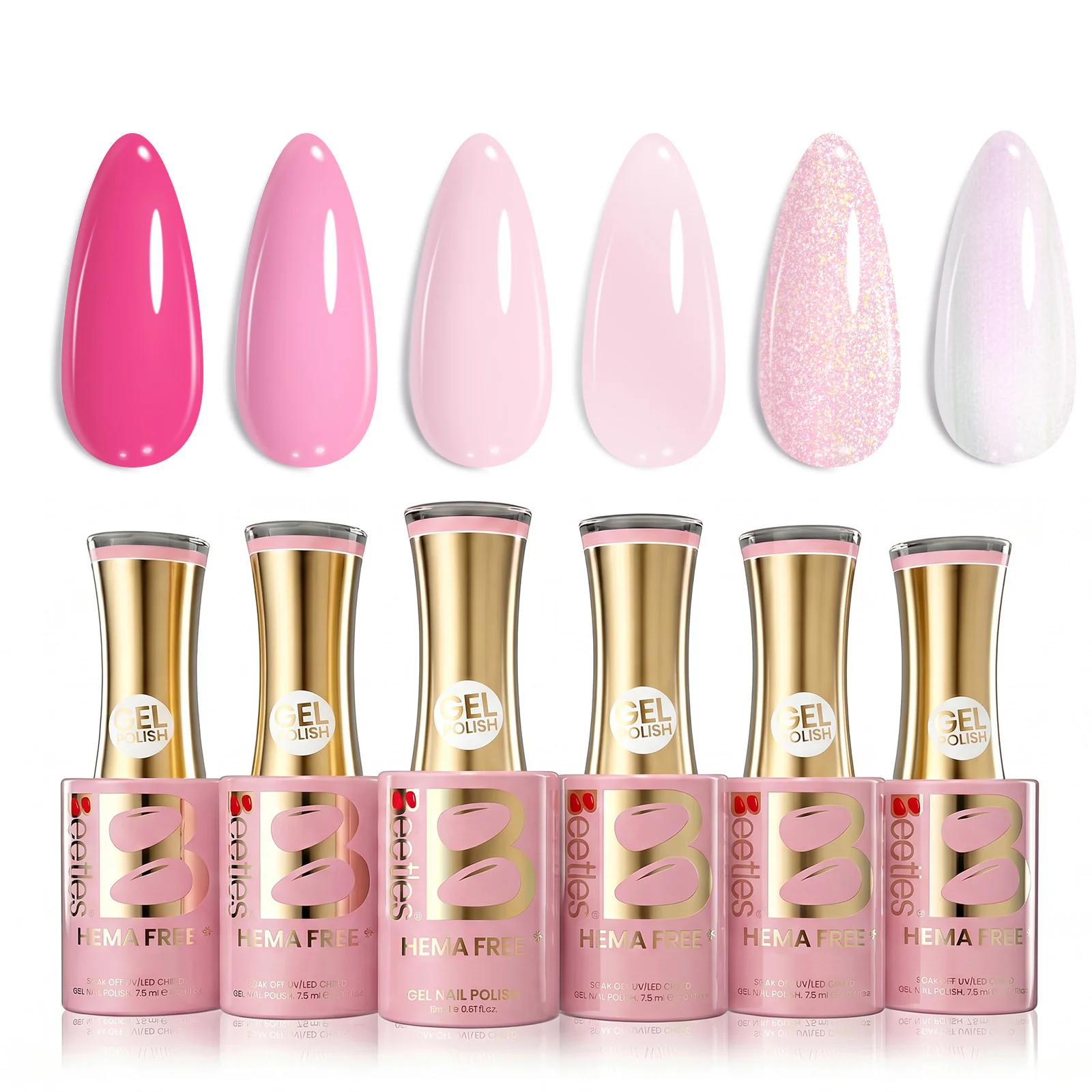 Beetles Stay Shining Pink melody HEMA Free TPO Free 6 Colors Gel Nail Polish Set 7.5ml