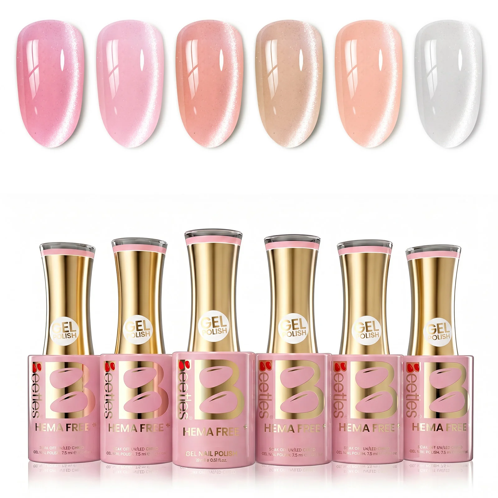Beetles Stay Shining Pink Velvet HEMA Free TPO Free 6 Colors Cat Eye Gel Set 7.5ml