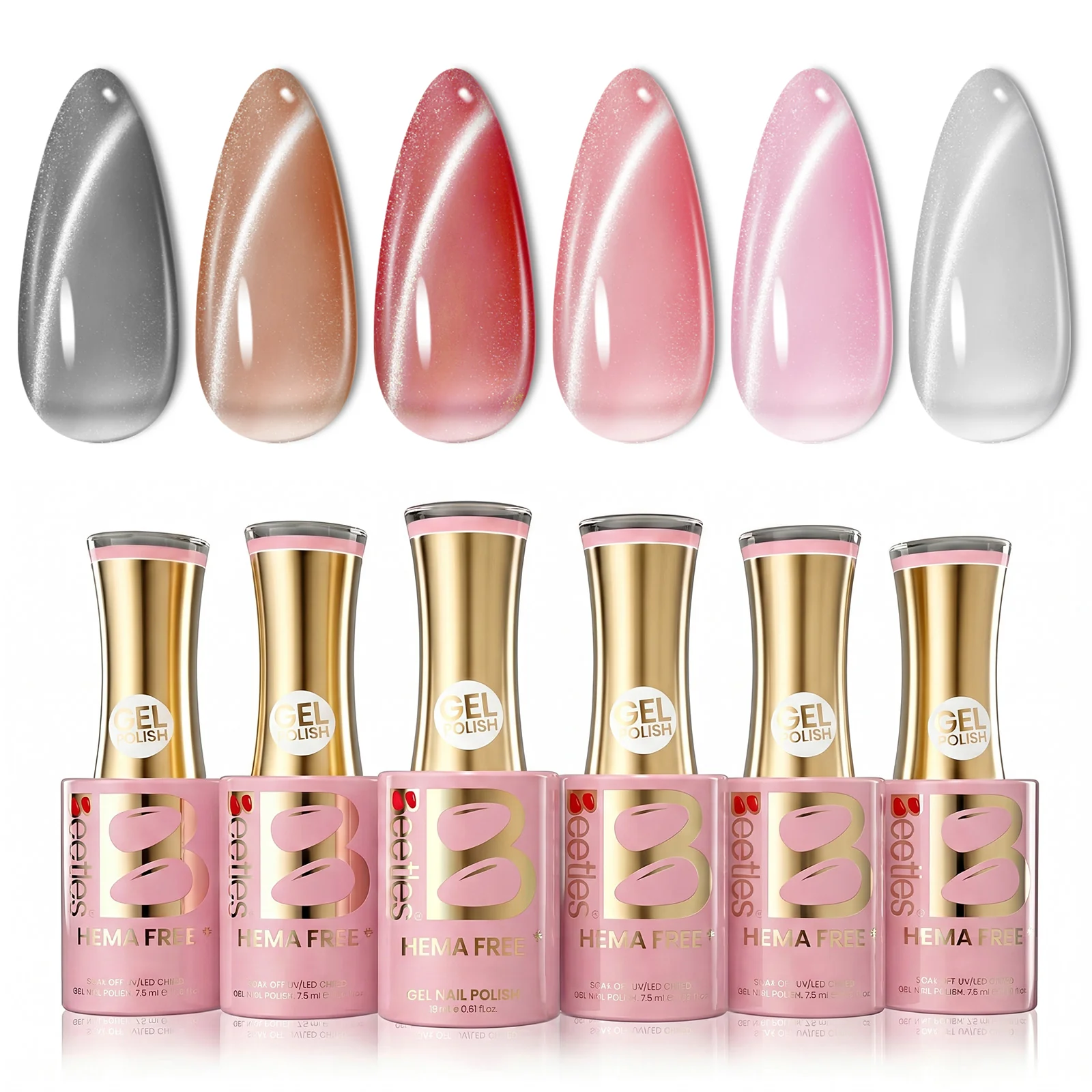 Beetles Stay Shining Porcelain Glow HEMA Free TPO Free 6 Colors Cat Eye Gel Set 7.5ml