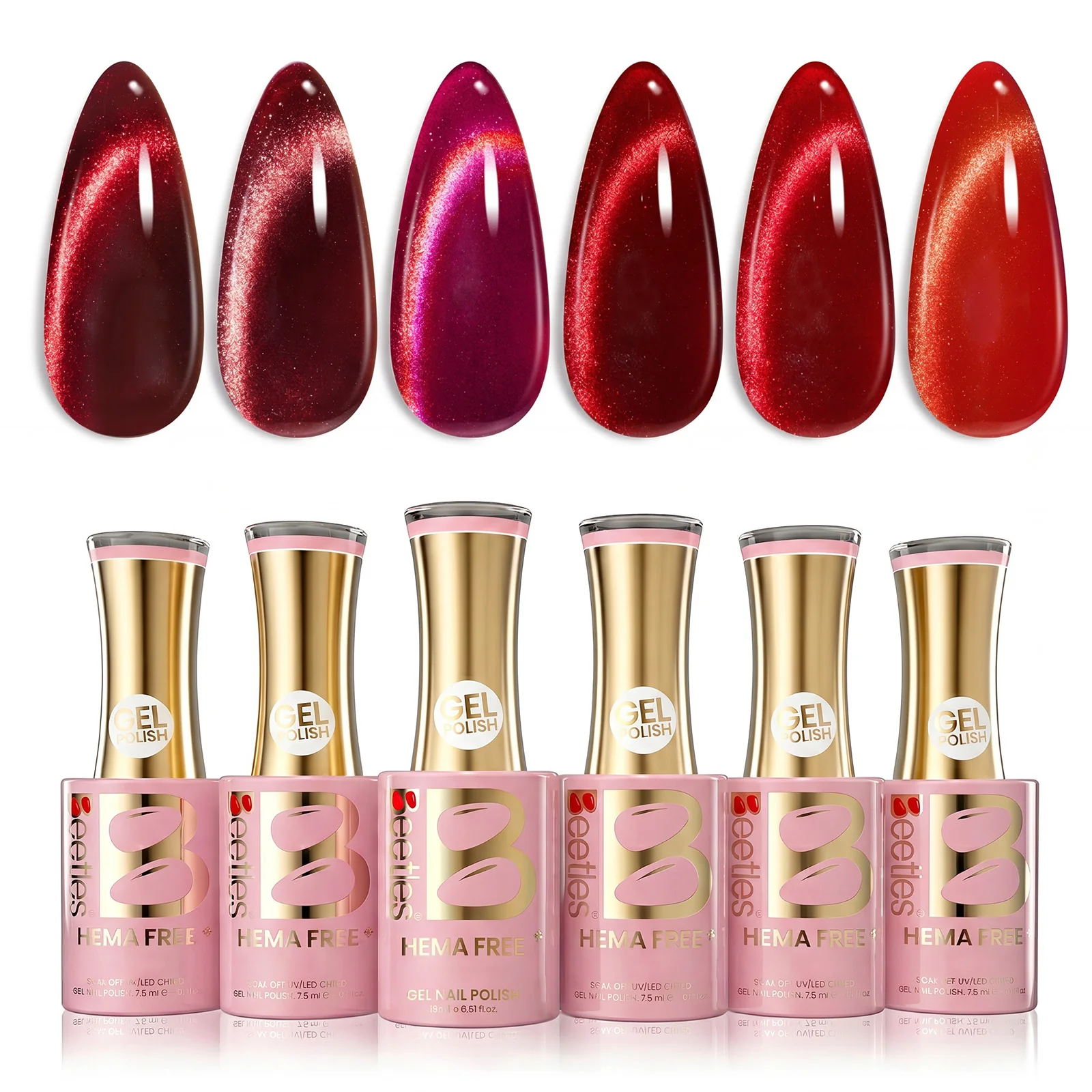 Beetles Stay Shining Sultry Burgundy HEMA Free TPO Free 6 Colors Cat Eye Gel Polish Set 7.5ml